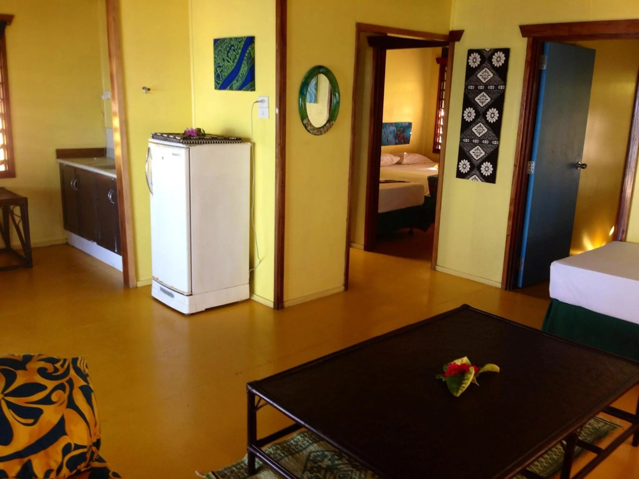 Living room, Bed in Funky Fish Beach & Surf Resort