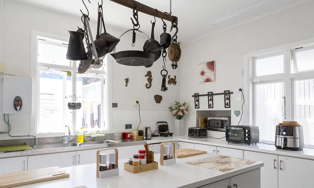 Communal kitchen in Moana Lodge