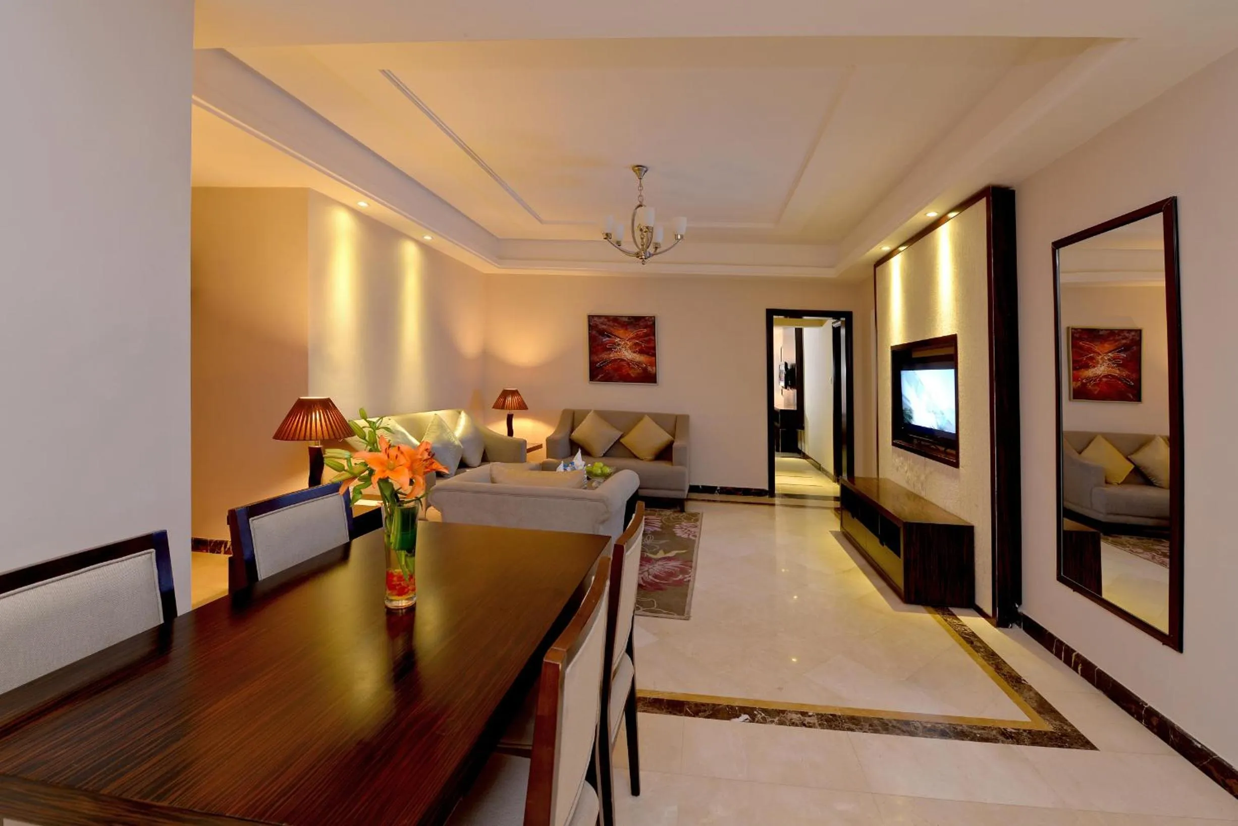 Living room, Bed in Boudl Al Woroud بودل الورود