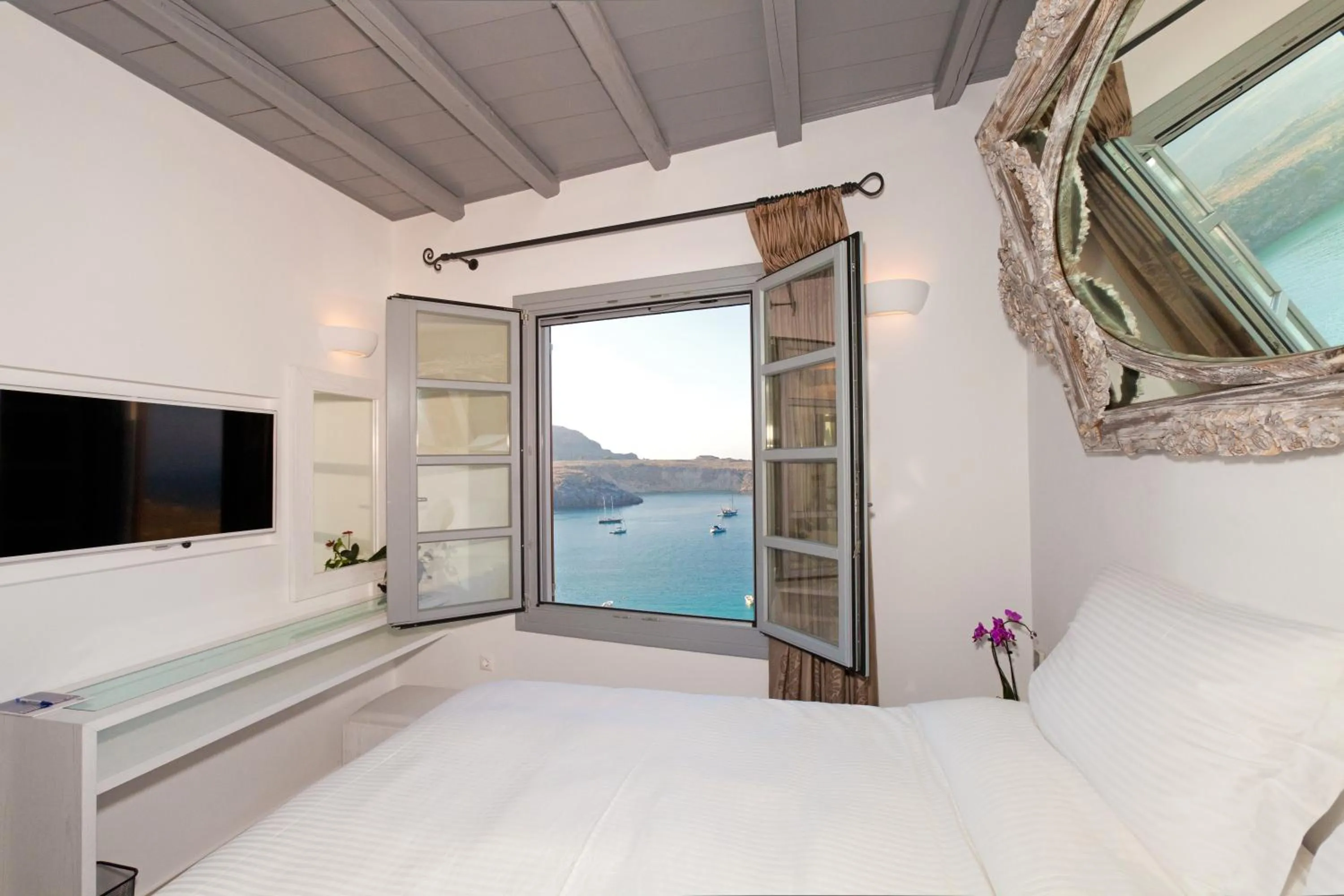 Bedroom, Bed in Lindos Shore Boutique Villa with sea view