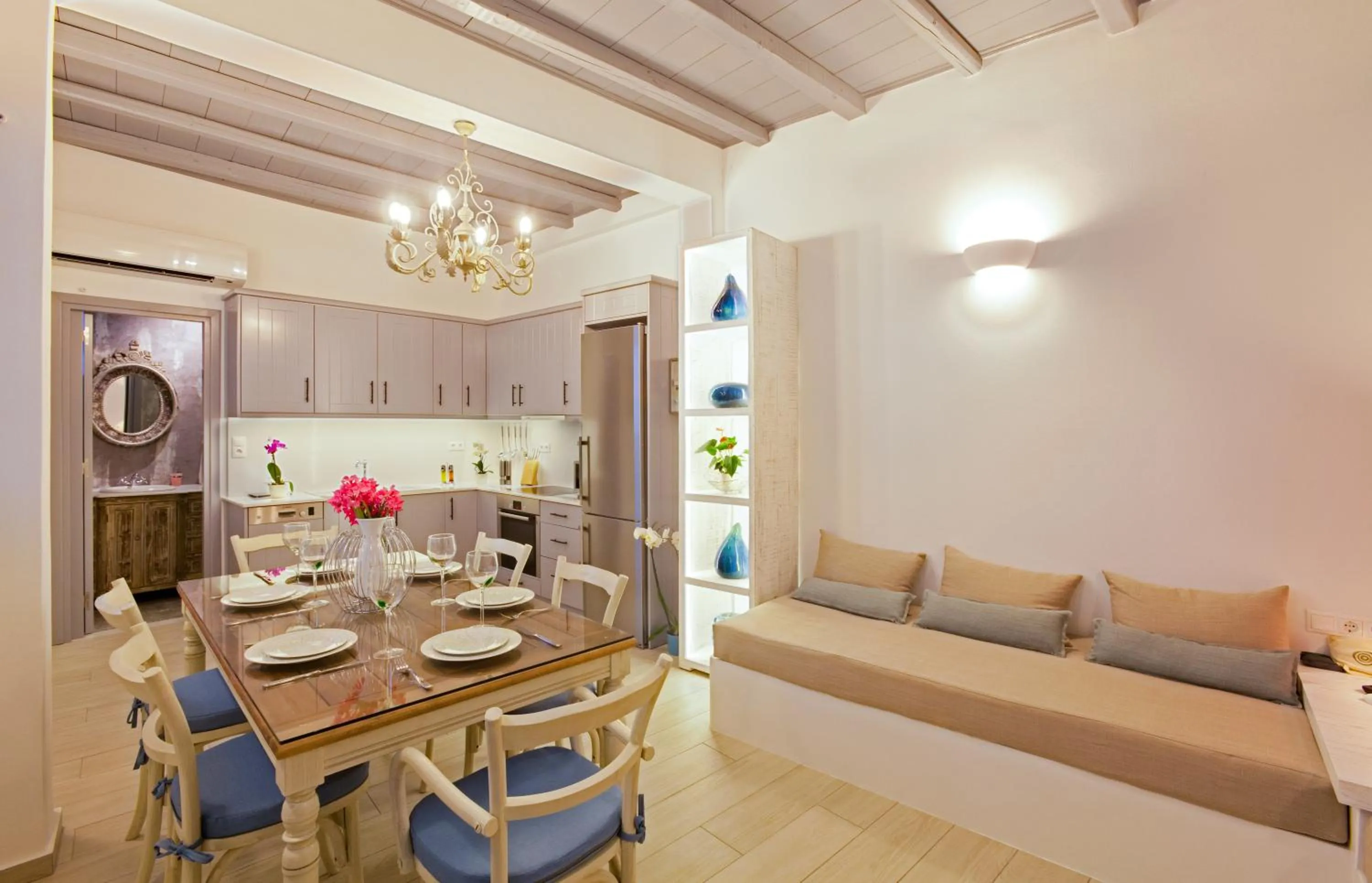 Dining area in Lindos Shore Boutique Villa with sea view