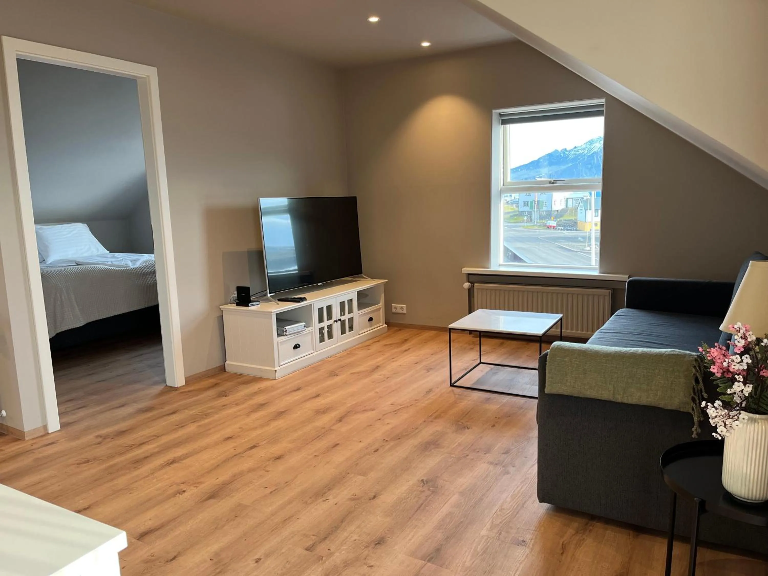 TV and multimedia, Bed in Hvammur Apartments by the Harbour