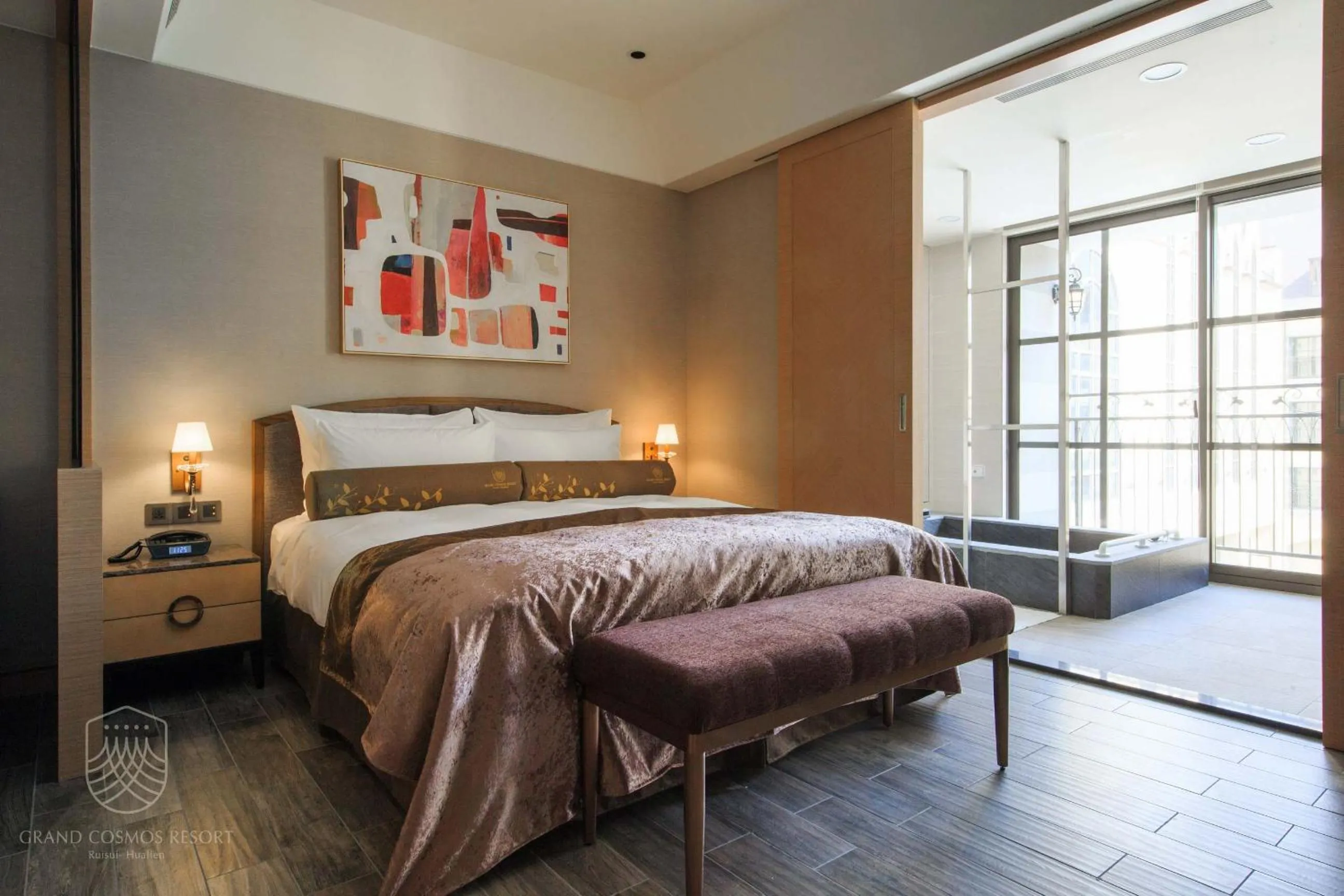 Bathroom, Bed in Grand Cosmos Resort Ruisui Hualien