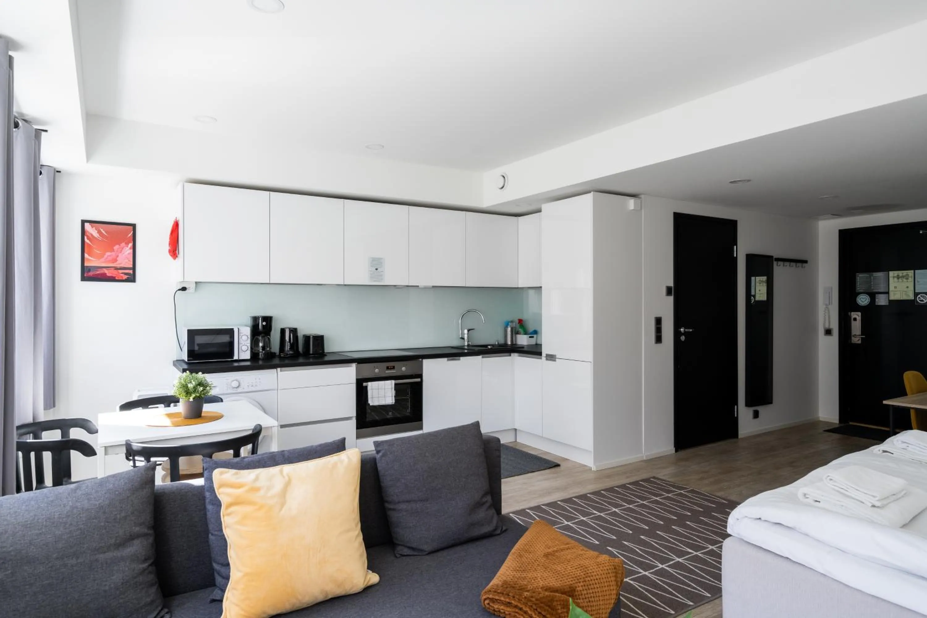 Dining area, Bed in Hiisi Homes Helsinki Haaga