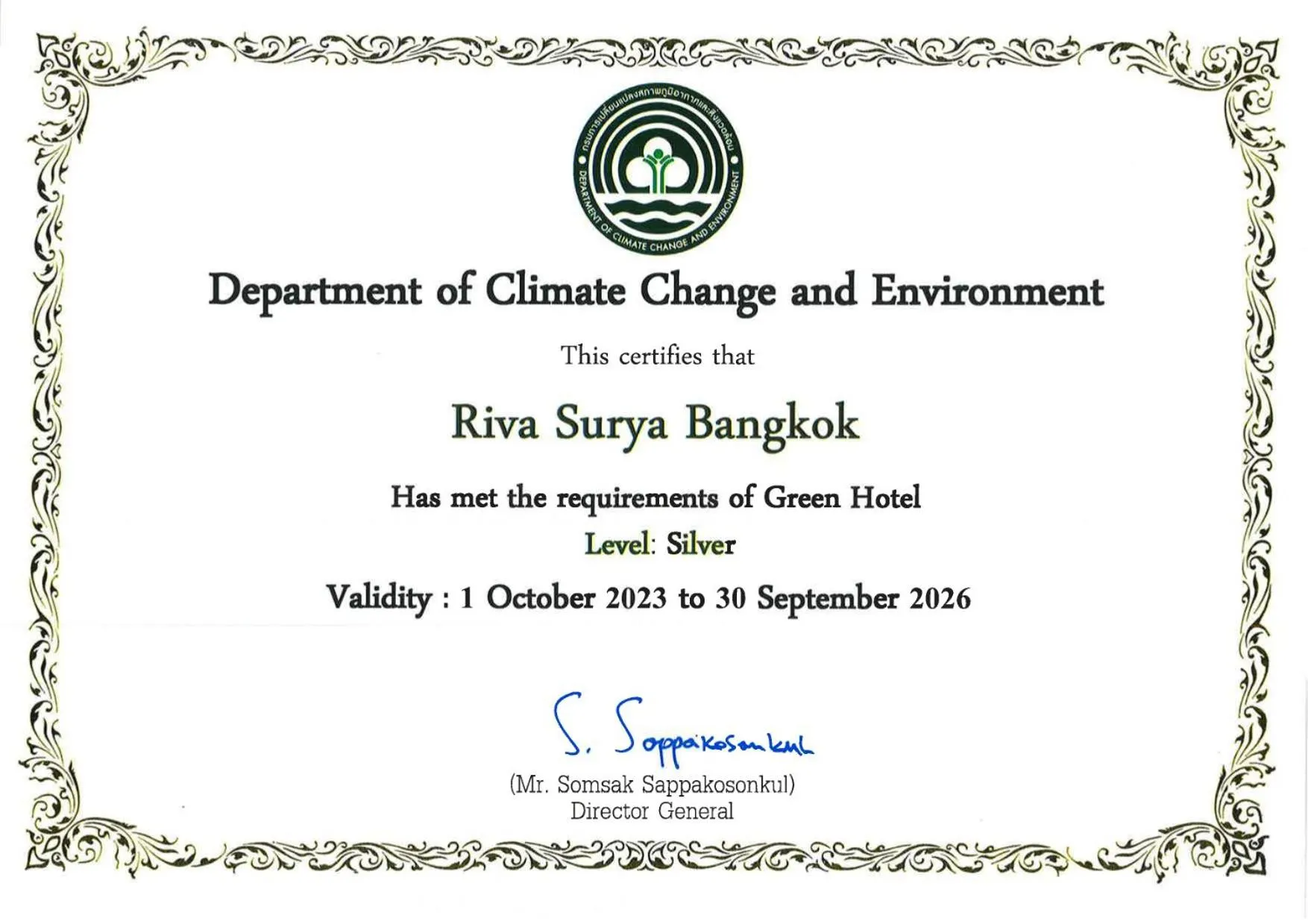 Certificate/Award in Riva Surya Bangkok