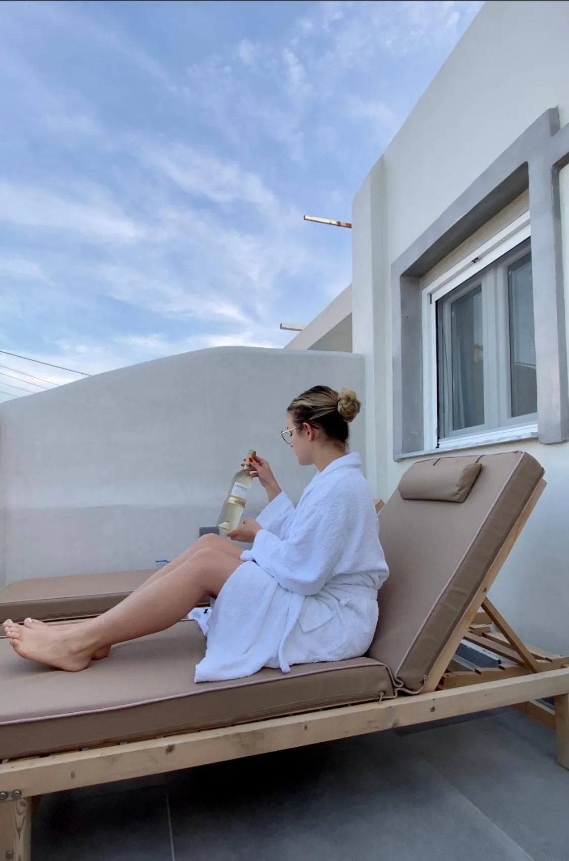 sunbed in The Muses of Santorini Private Jacuzzi Suites