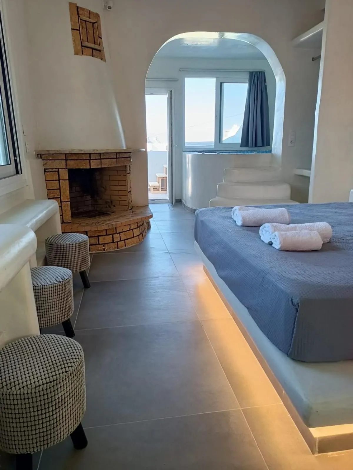 Bedroom, Bed in The Muses of Santorini Private Jacuzzi Suites