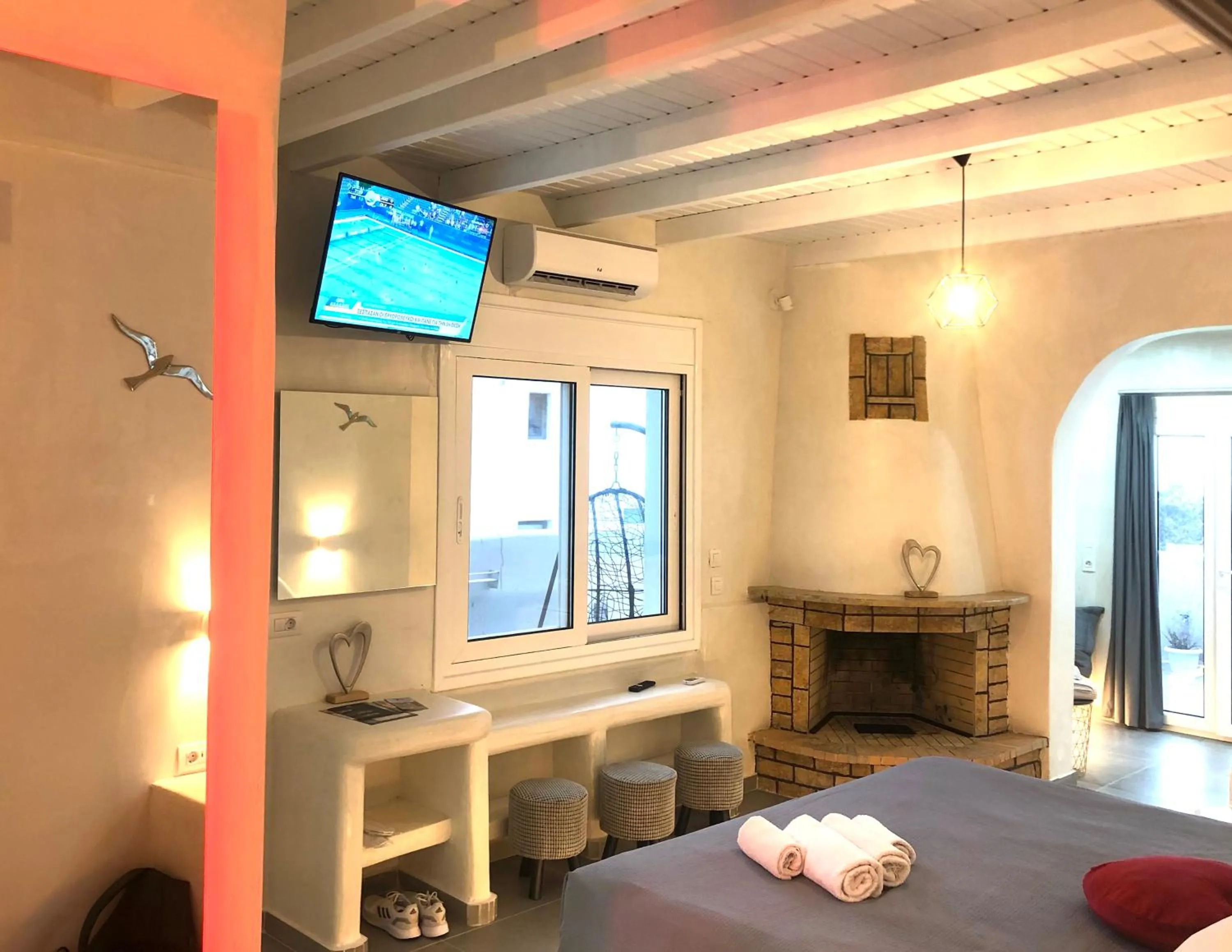 Bedroom, Bed in The Muses of Santorini Private Jacuzzi Suites