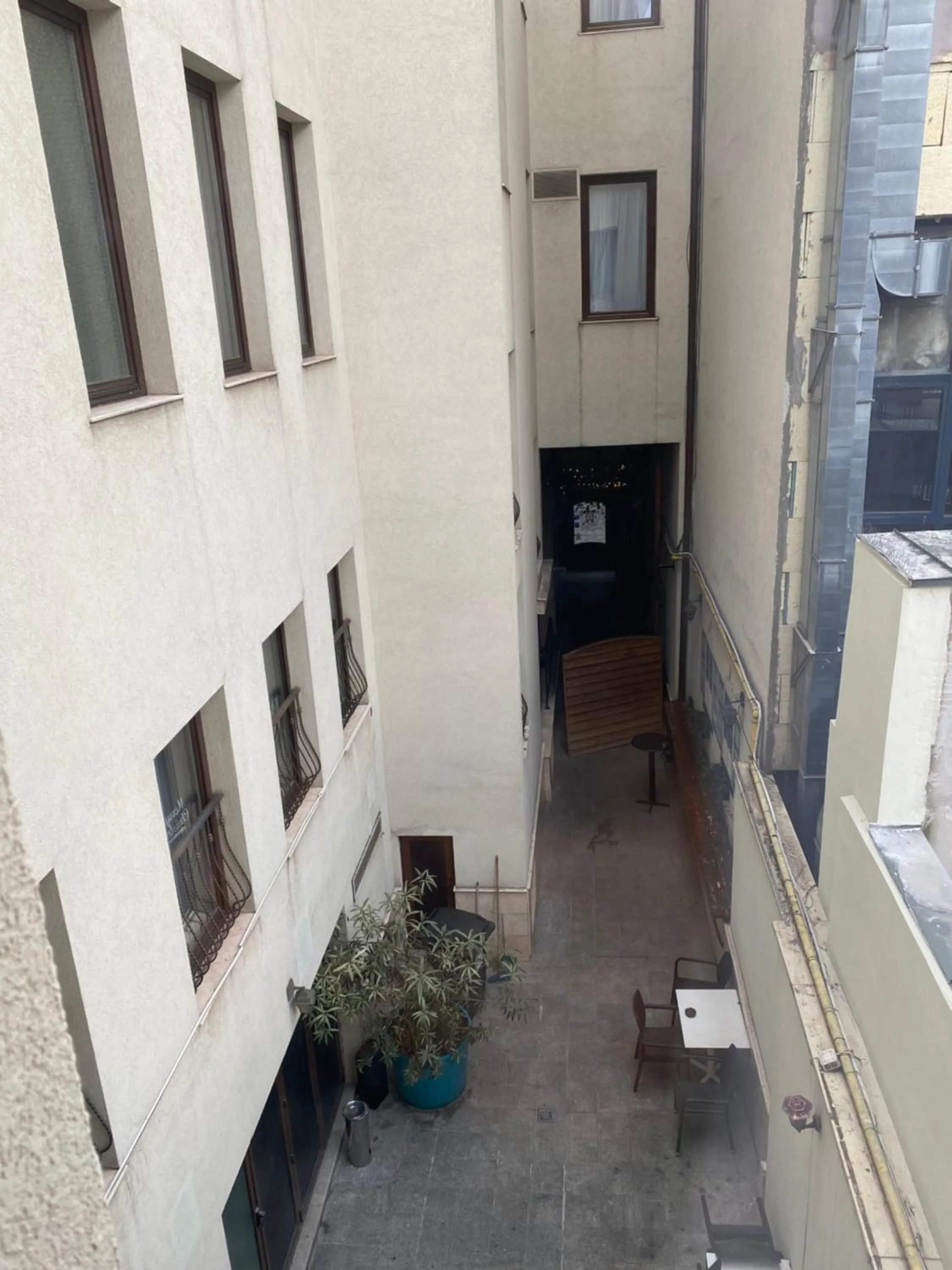 Inner courtyard view in New Era Hotel Old Town Party Zone Bucharest- parking with fee nearby - NOT at the hotel !