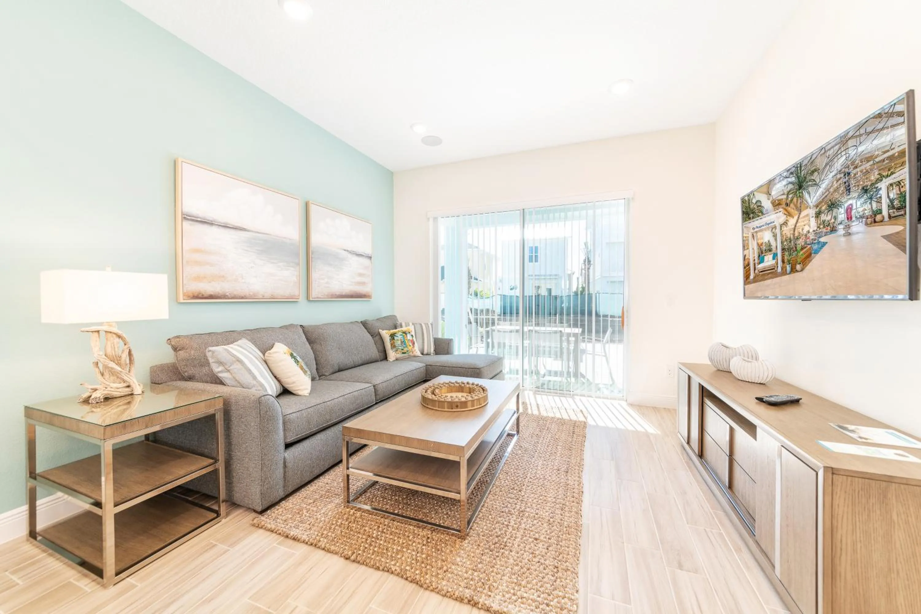 Living room in Margaritaville Cottages Orlando by Rentyl with H2O Waterpark