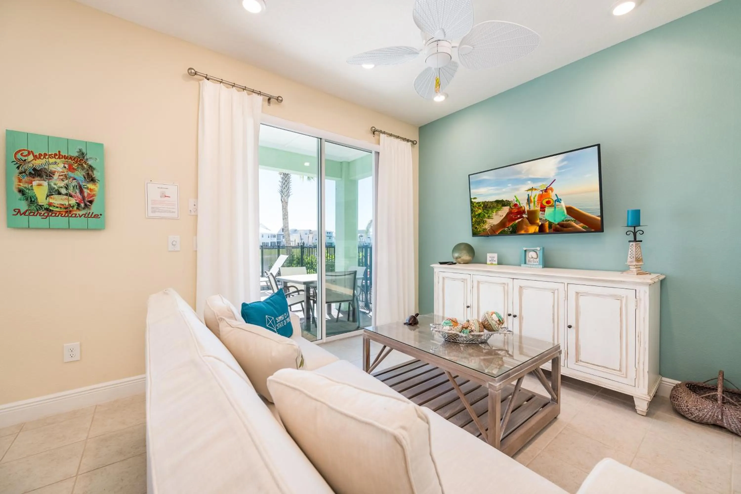 Living room in Margaritaville Cottages Orlando by Rentyl with H2O Waterpark