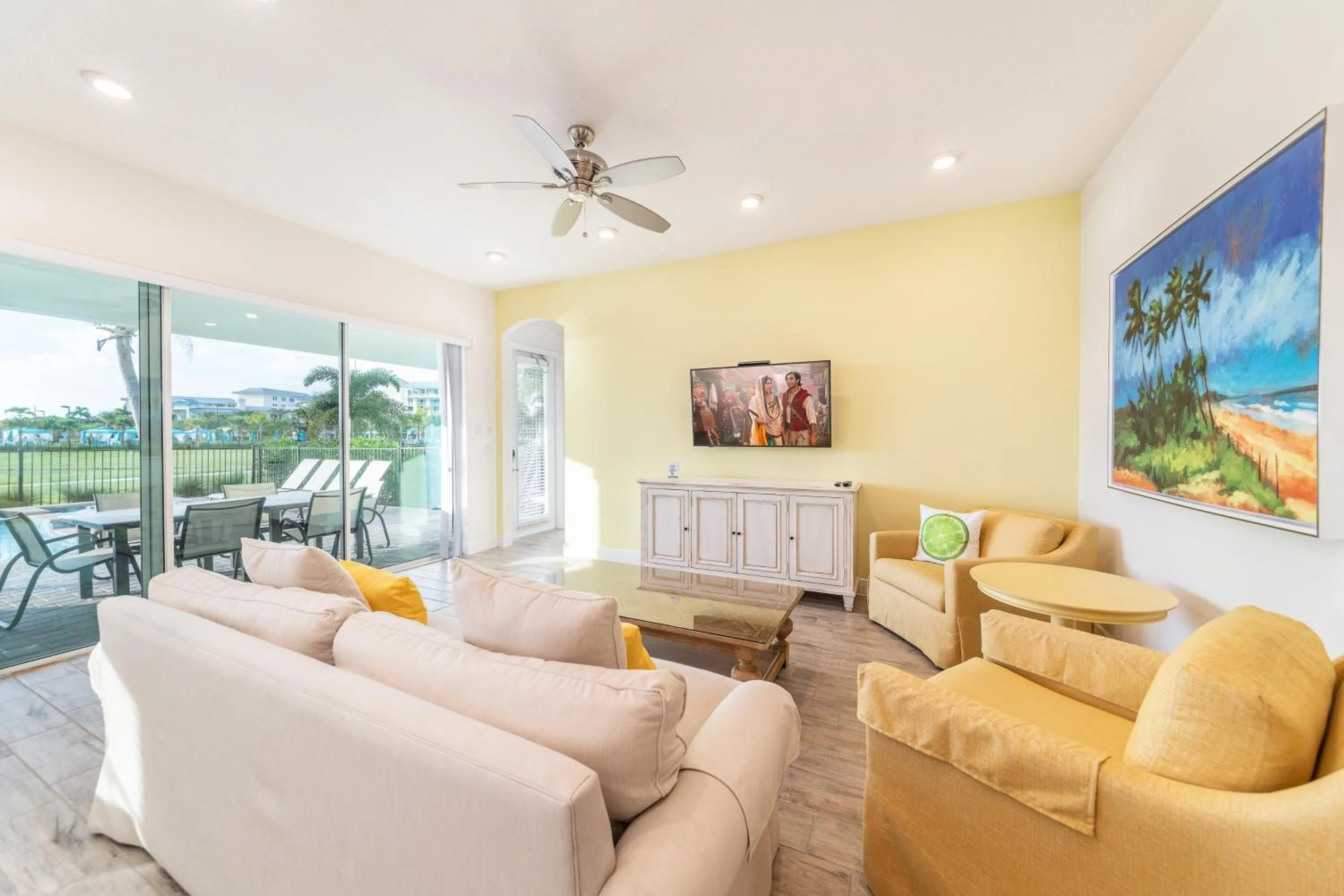 Living room in Margaritaville Cottages Orlando by Rentyl with H2O Waterpark