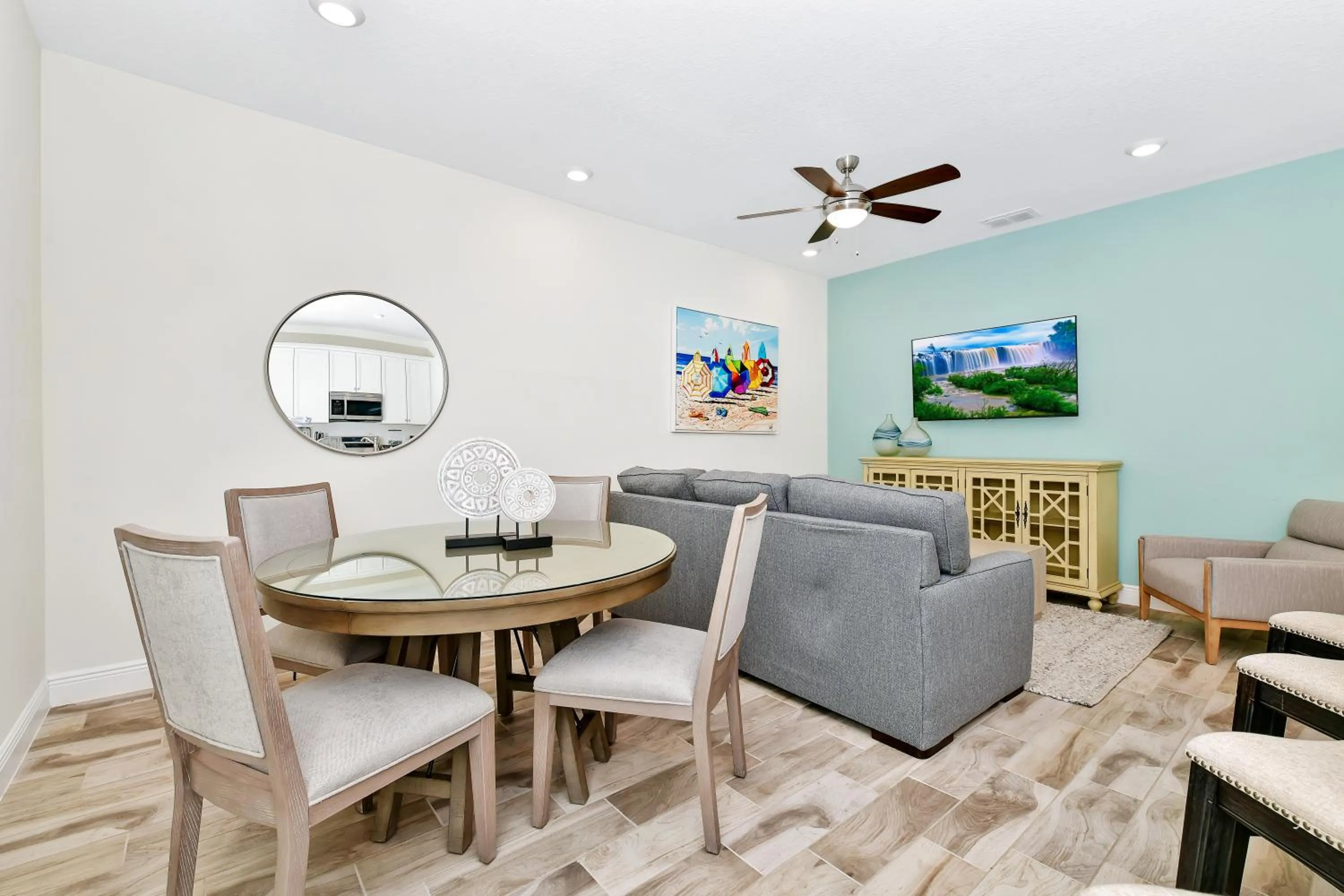 Living room in Margaritaville Cottages Orlando by Rentyl with H2O Waterpark