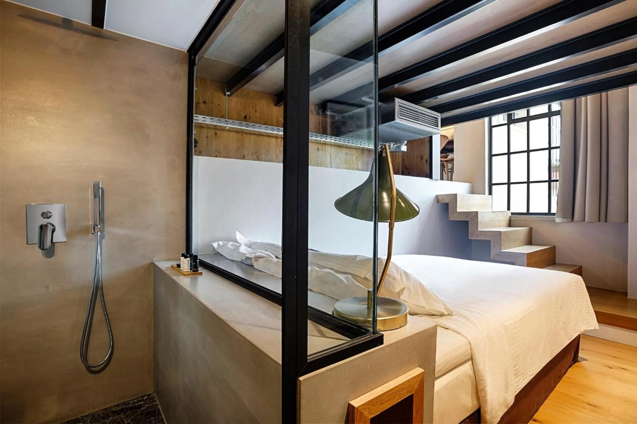 Shower, Bed in The Foundry Suites