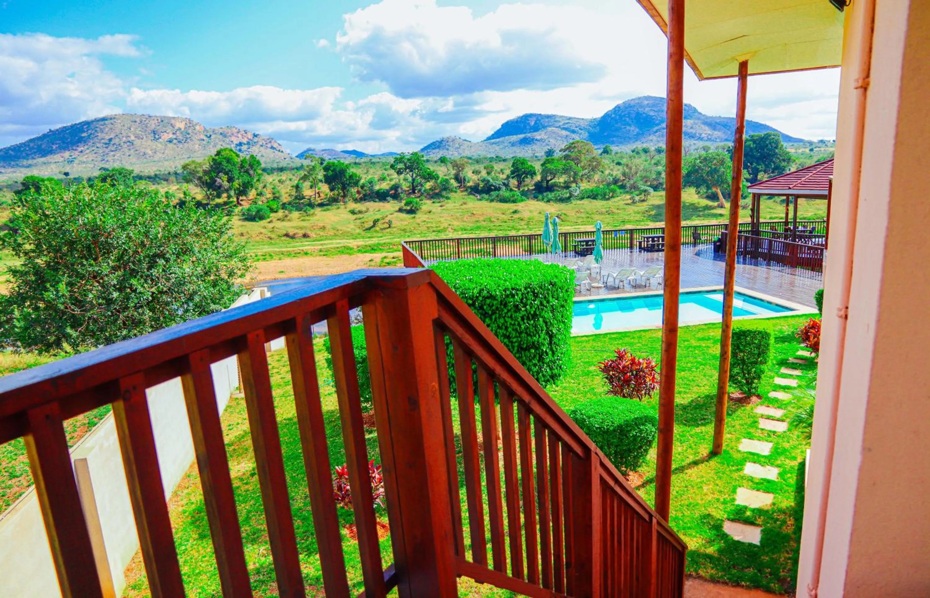 Pool view in Riverview Inn