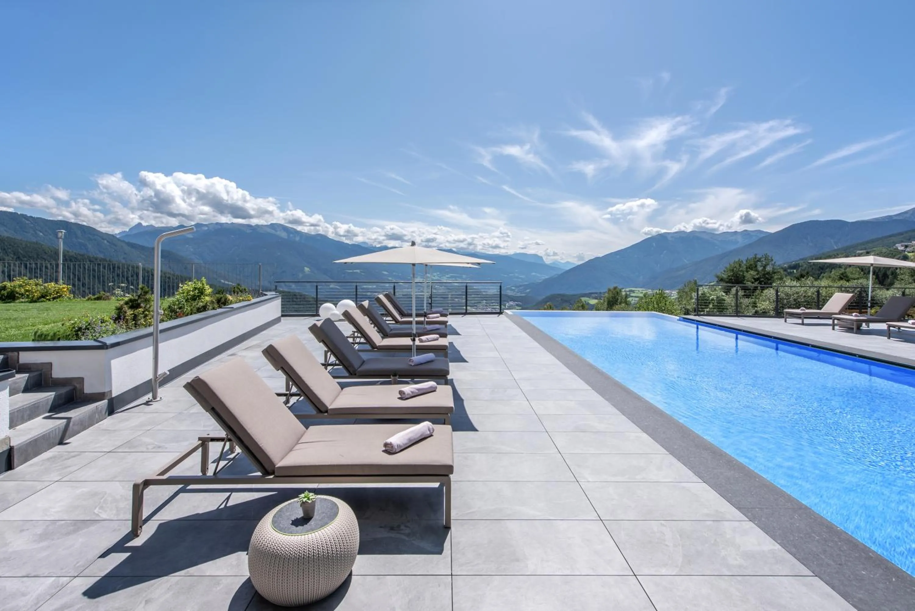 Pool view in Panoramahotel Huberhof