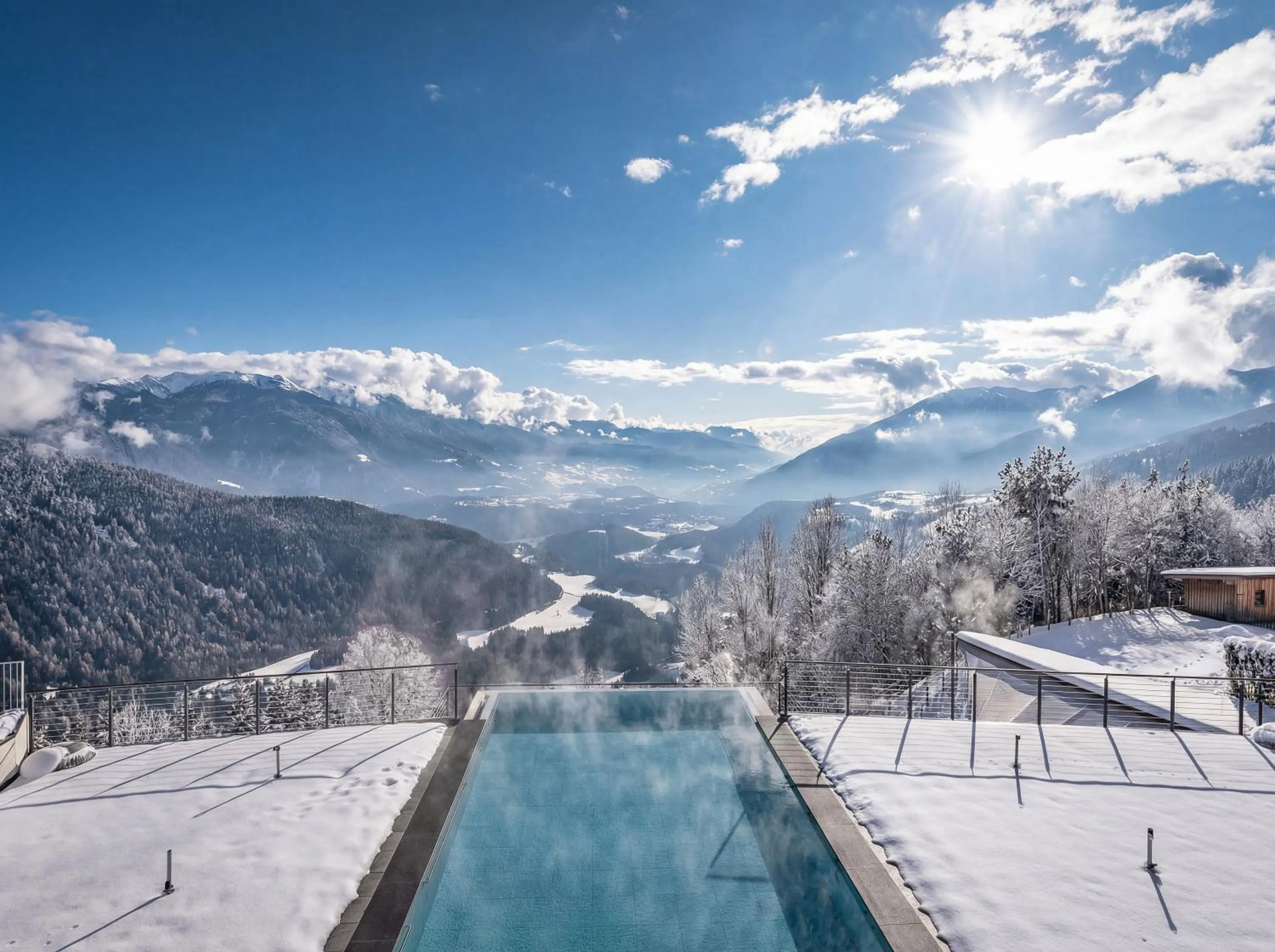 Pool view in Panoramahotel Huberhof