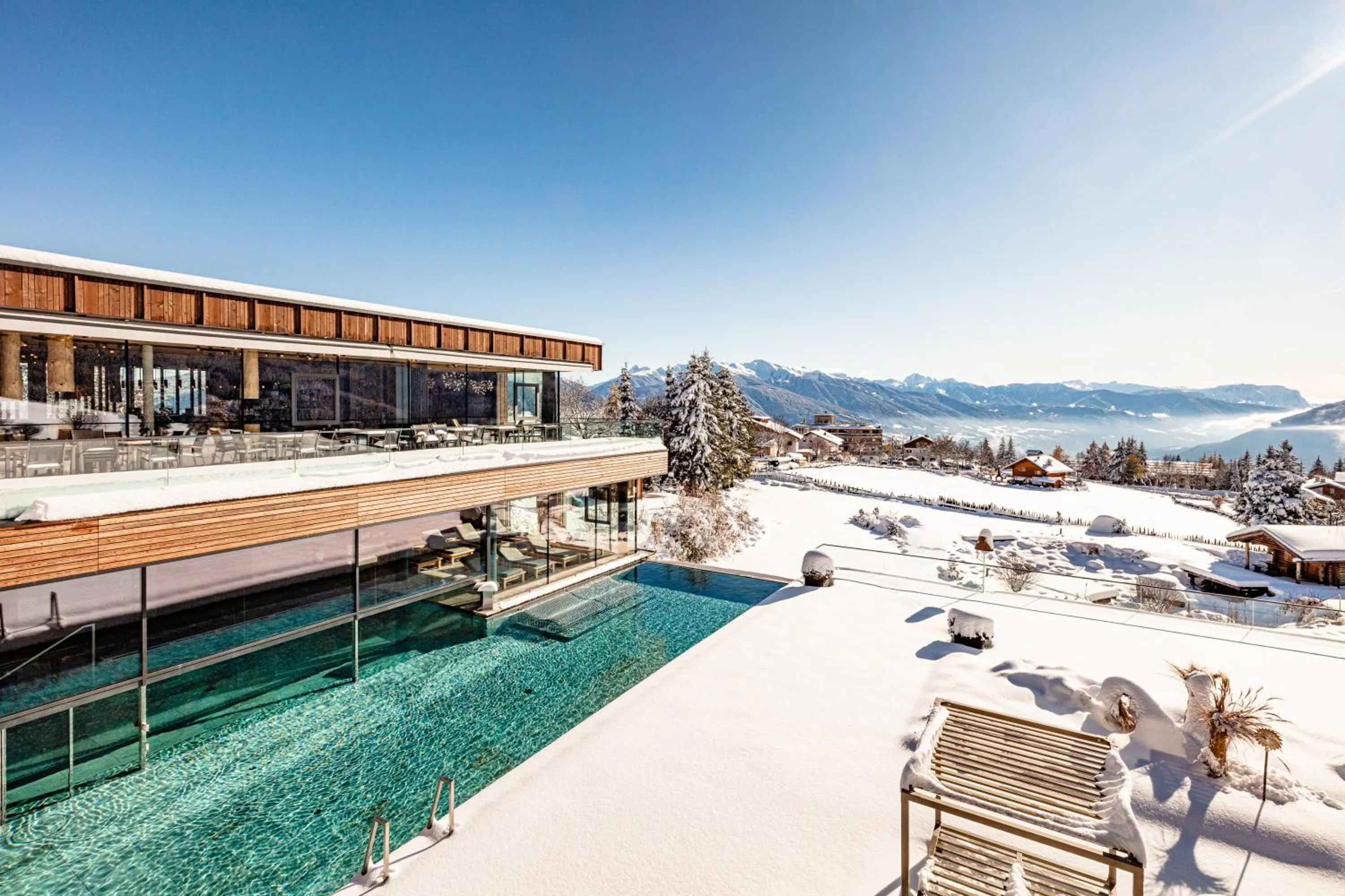 Pool view in SONNENBERG Panorama Dolomites Wellbeing