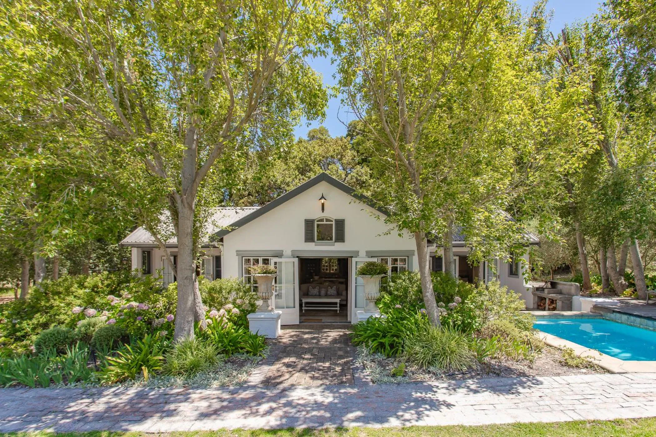 Pool view in Franschhoek Rose Cottages