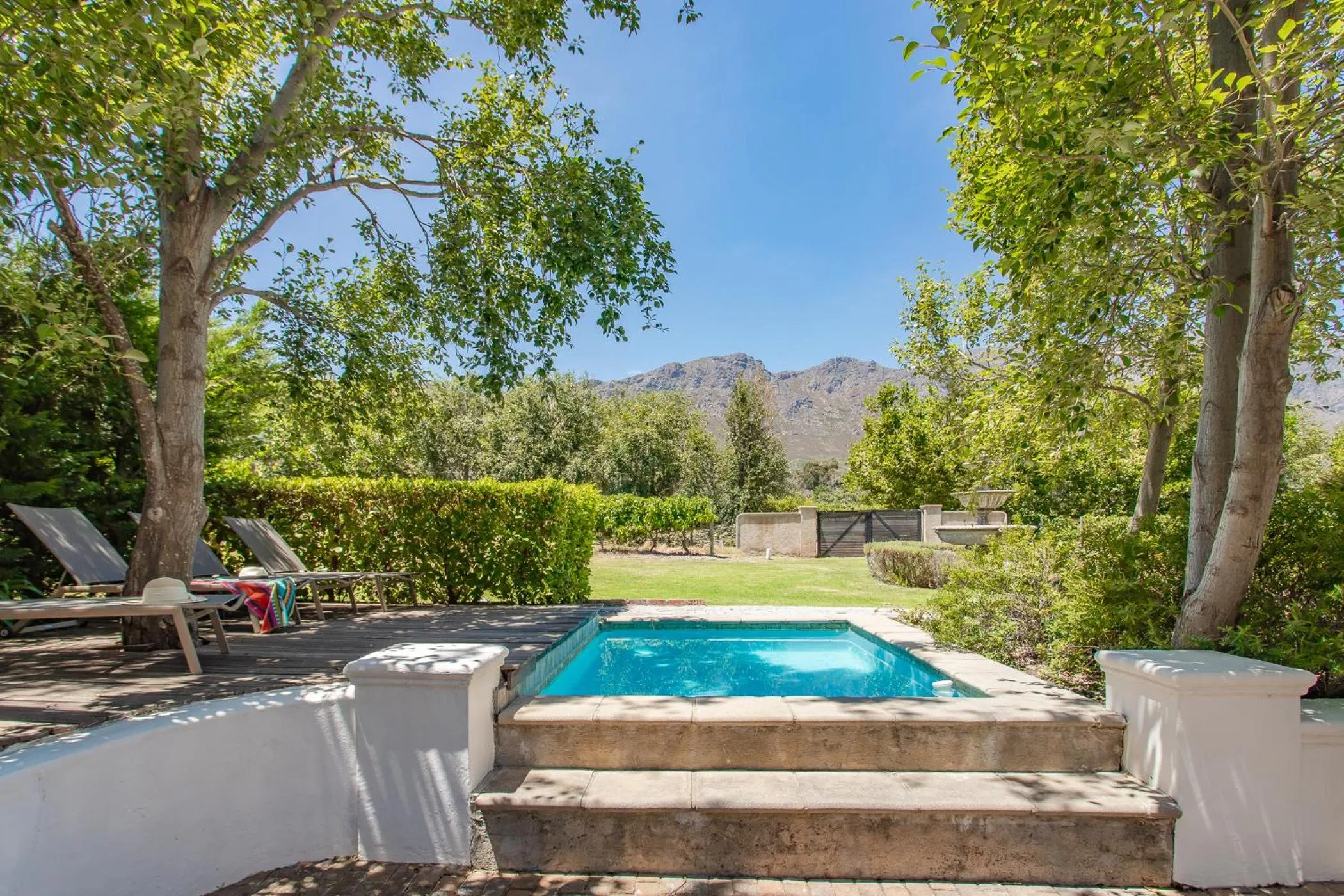 Pool view in Franschhoek Rose Cottages