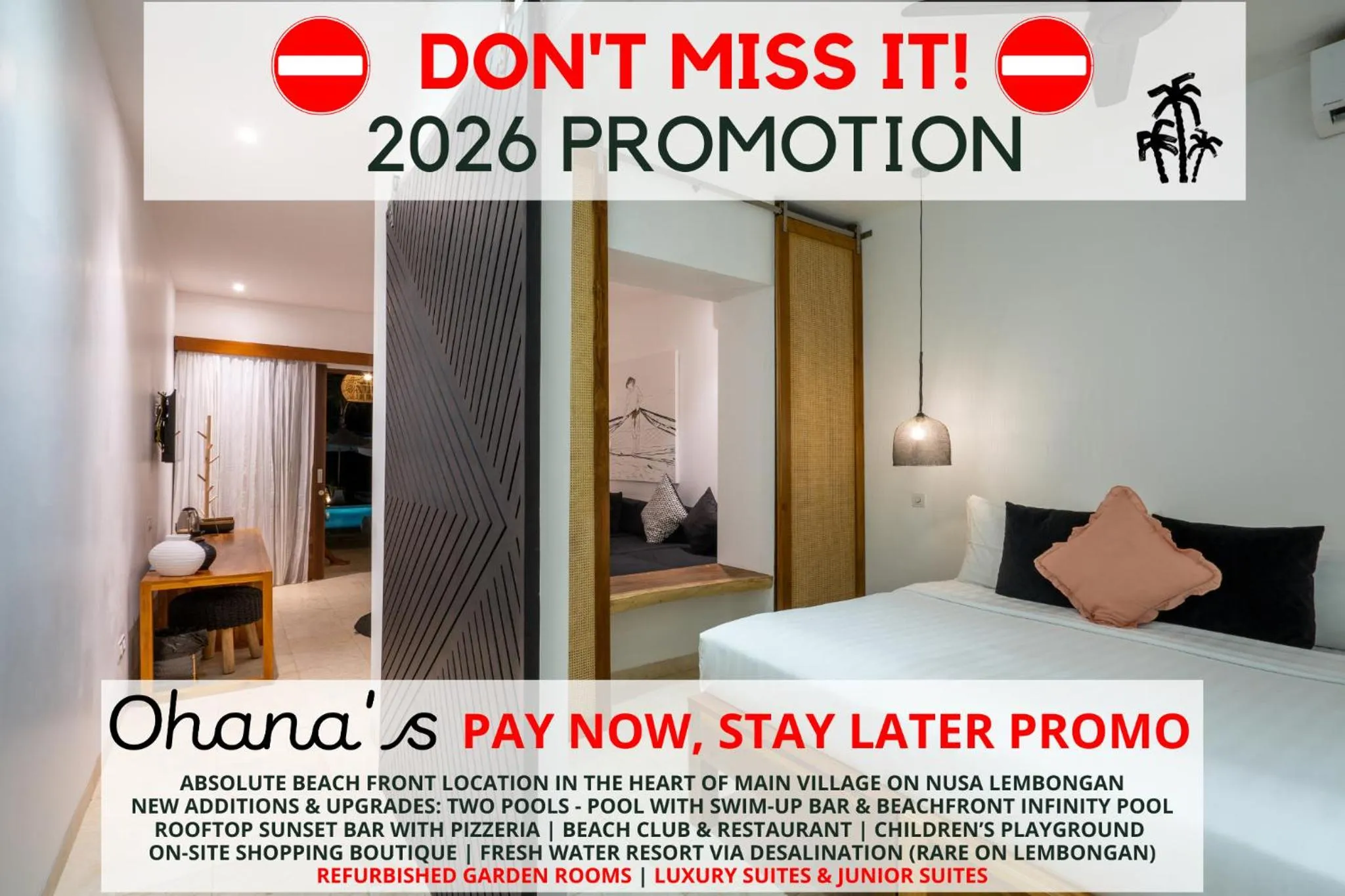 Bed in Ohana's Beachfront Resort & Beach Club