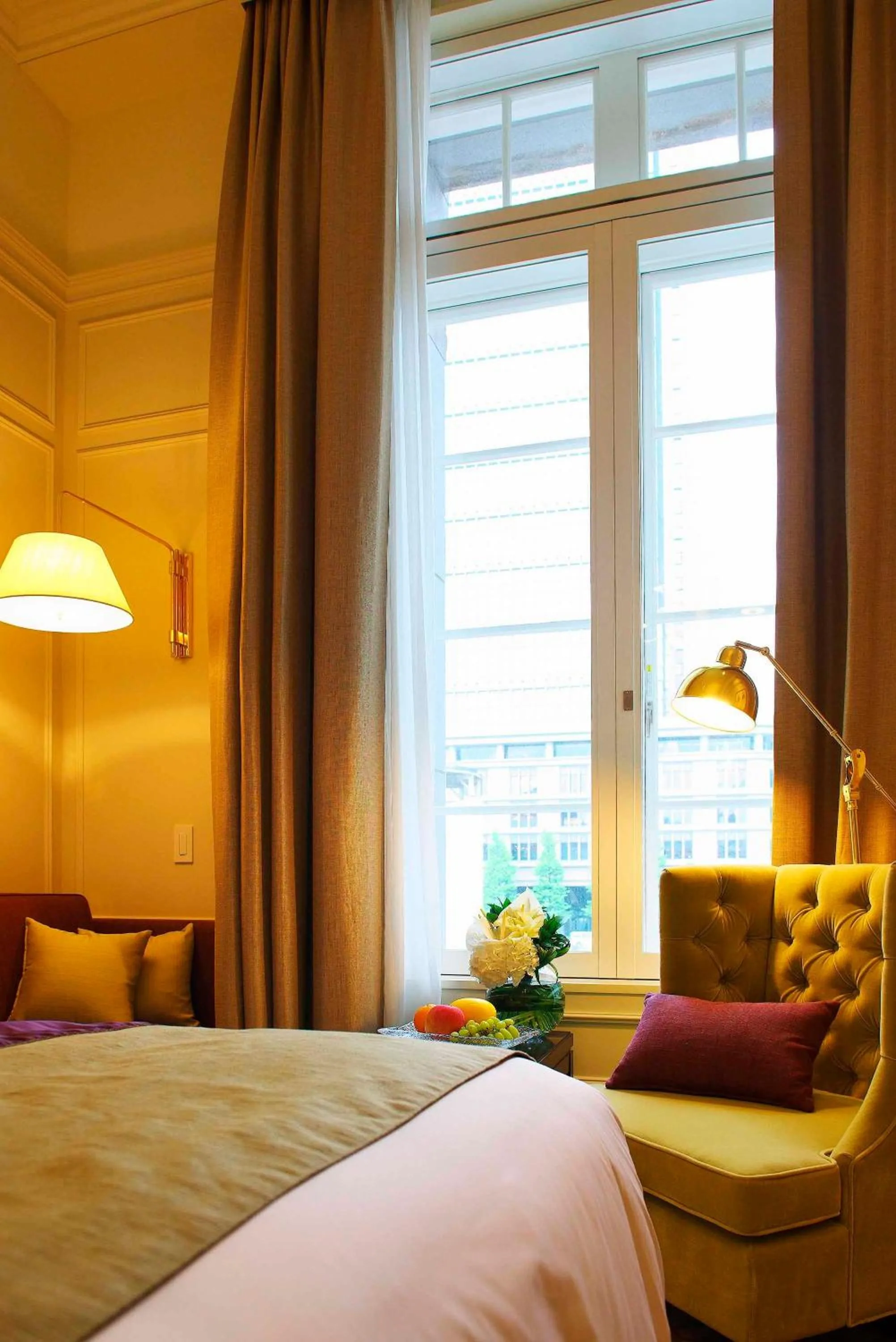 Decorative detail, Bed in The Tokyo Station Hotel