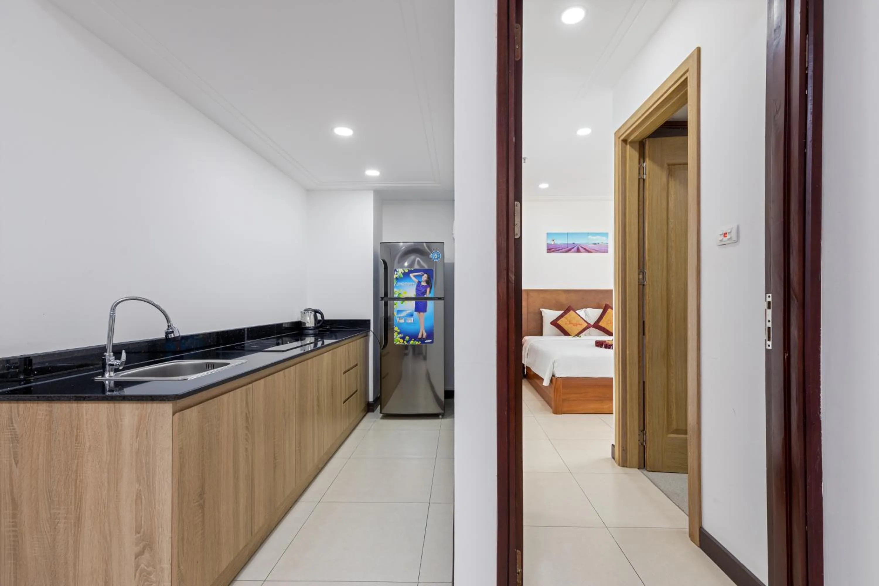 Kitchen or kitchenette, Bed in Star Hotel and Fitness- Free Sauna