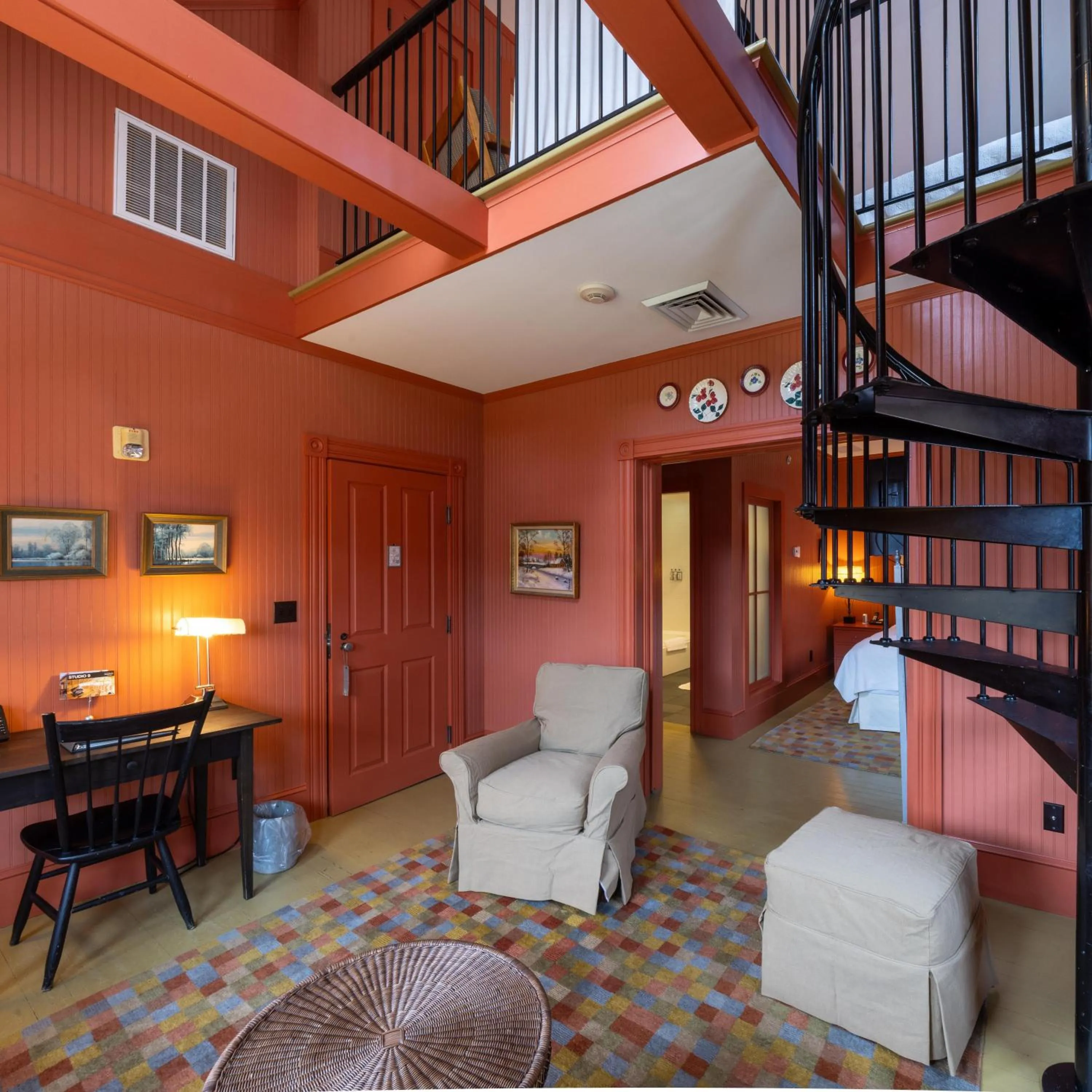 Seating area in The Porches Inn at Mass MoCA