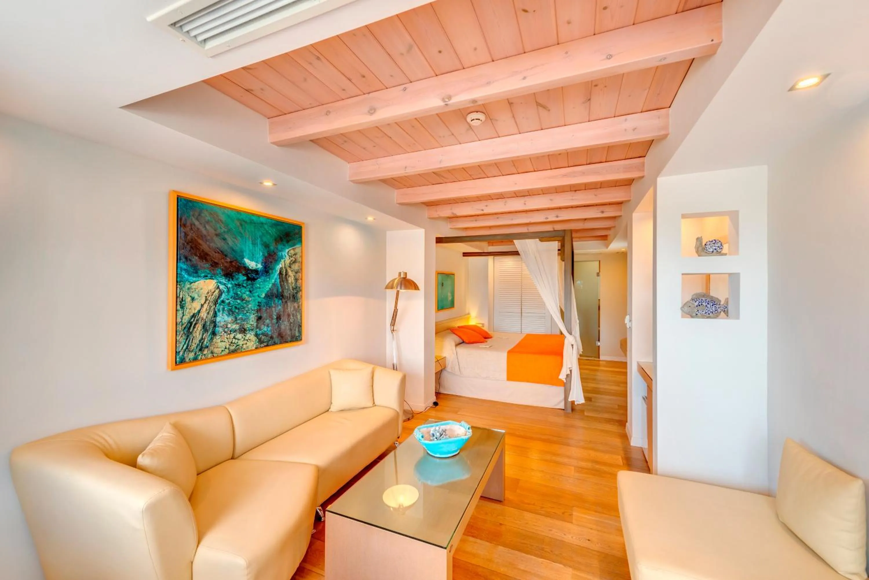 Living room, Bed in Nissaki Beach Hotel