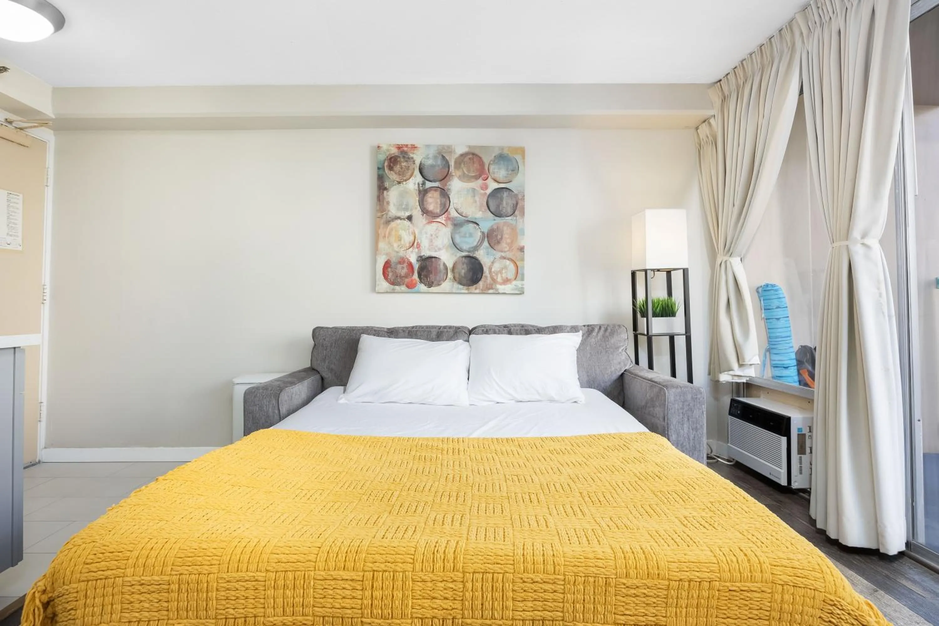 Living room, Bed in Renovated Studio with Pool Access at Aloha Surf