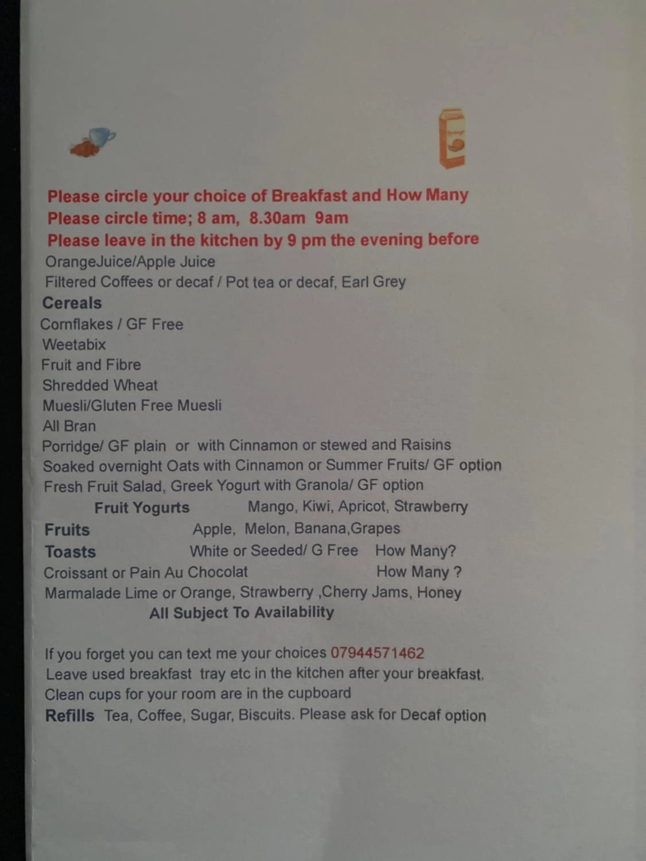 Buffet breakfast in Blyth Lodge B&B