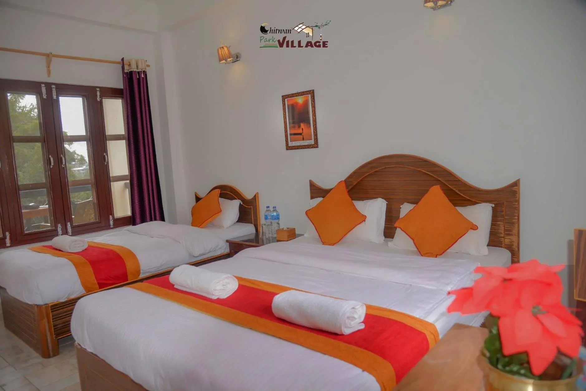 Bed in Hotel Chitwan Park Village