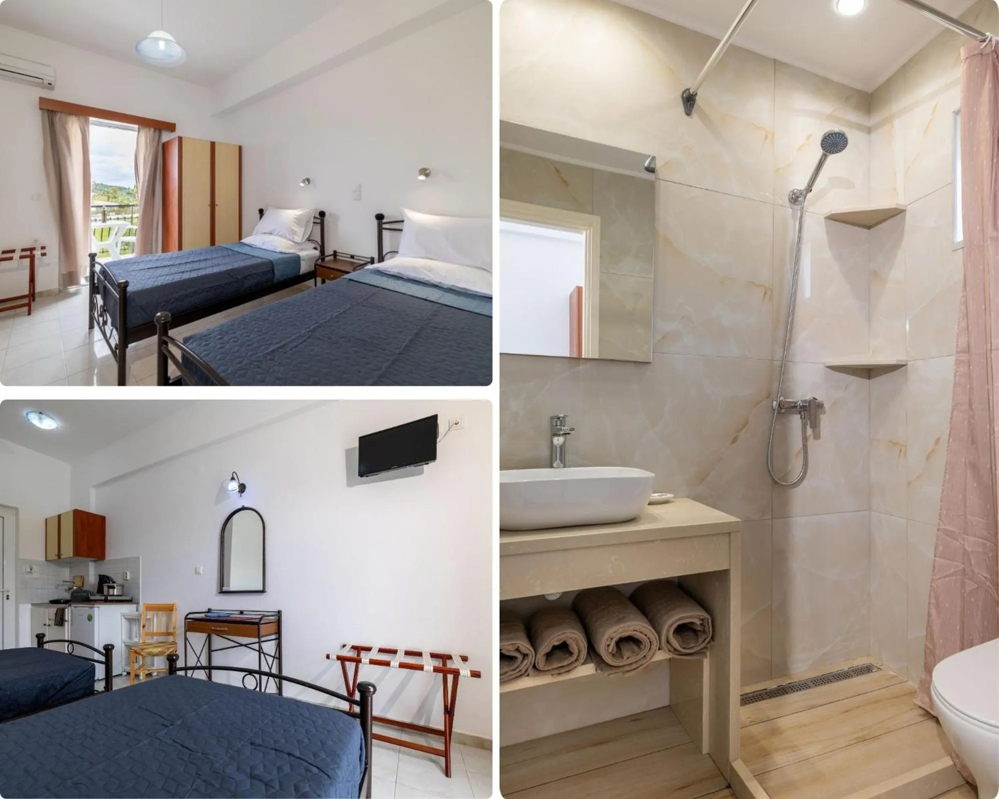 Bathroom, Bed in Valianos Studios - Apartments