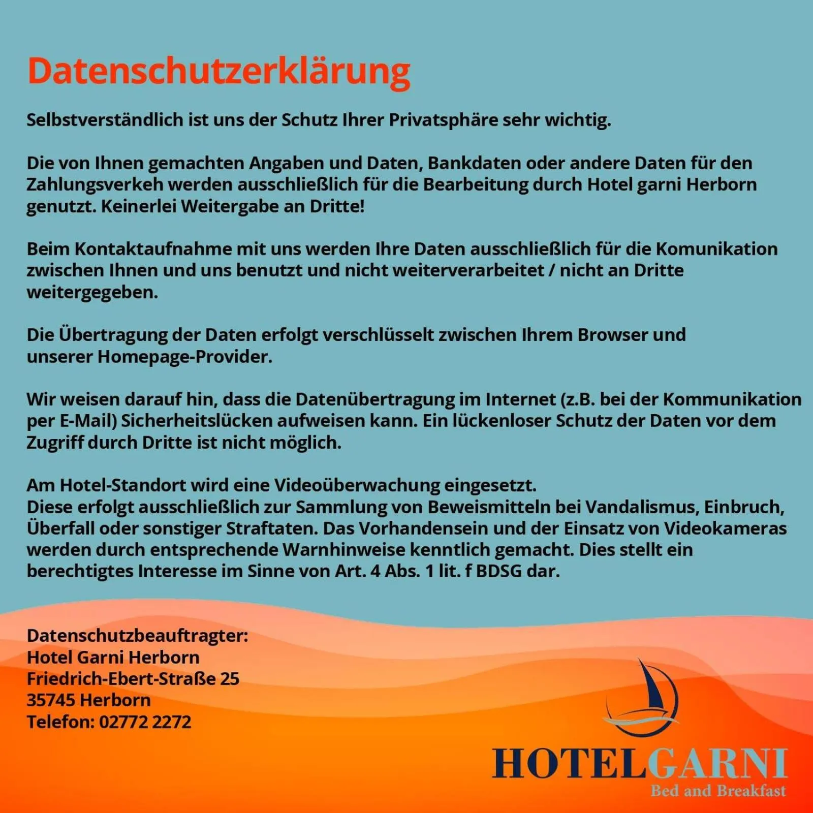 Logo/Certificate/Sign in Hotel Garni