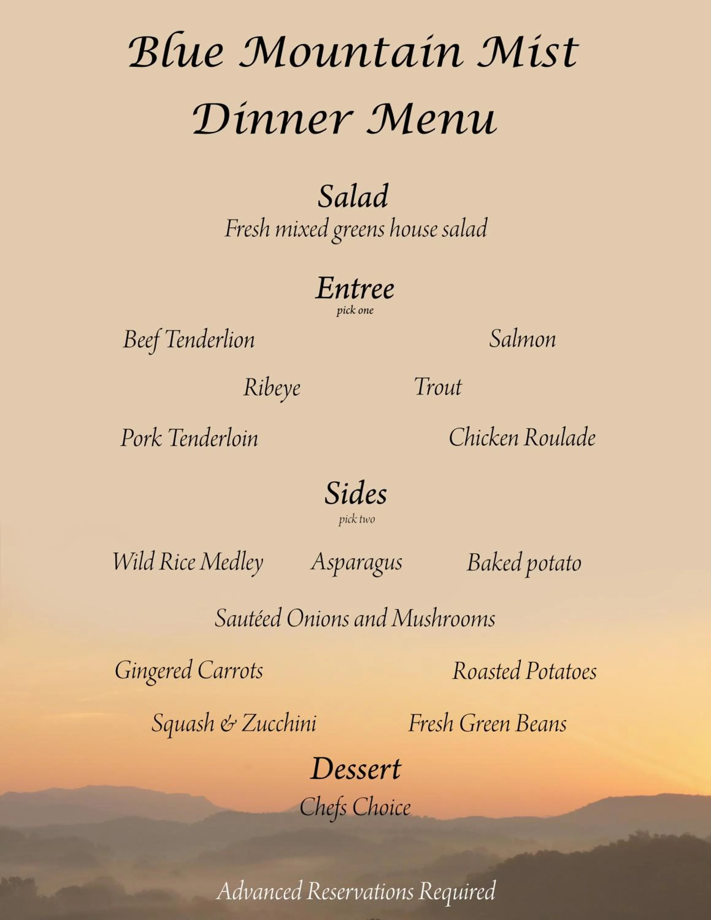 Restaurant/places to eat in Blue Mountain Mist Country Inn