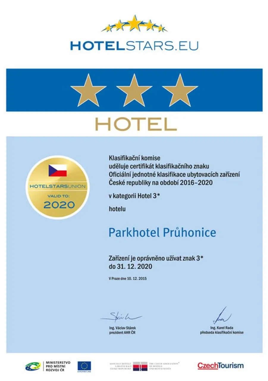 Certificate/Award in Park Hotel Pruhonice