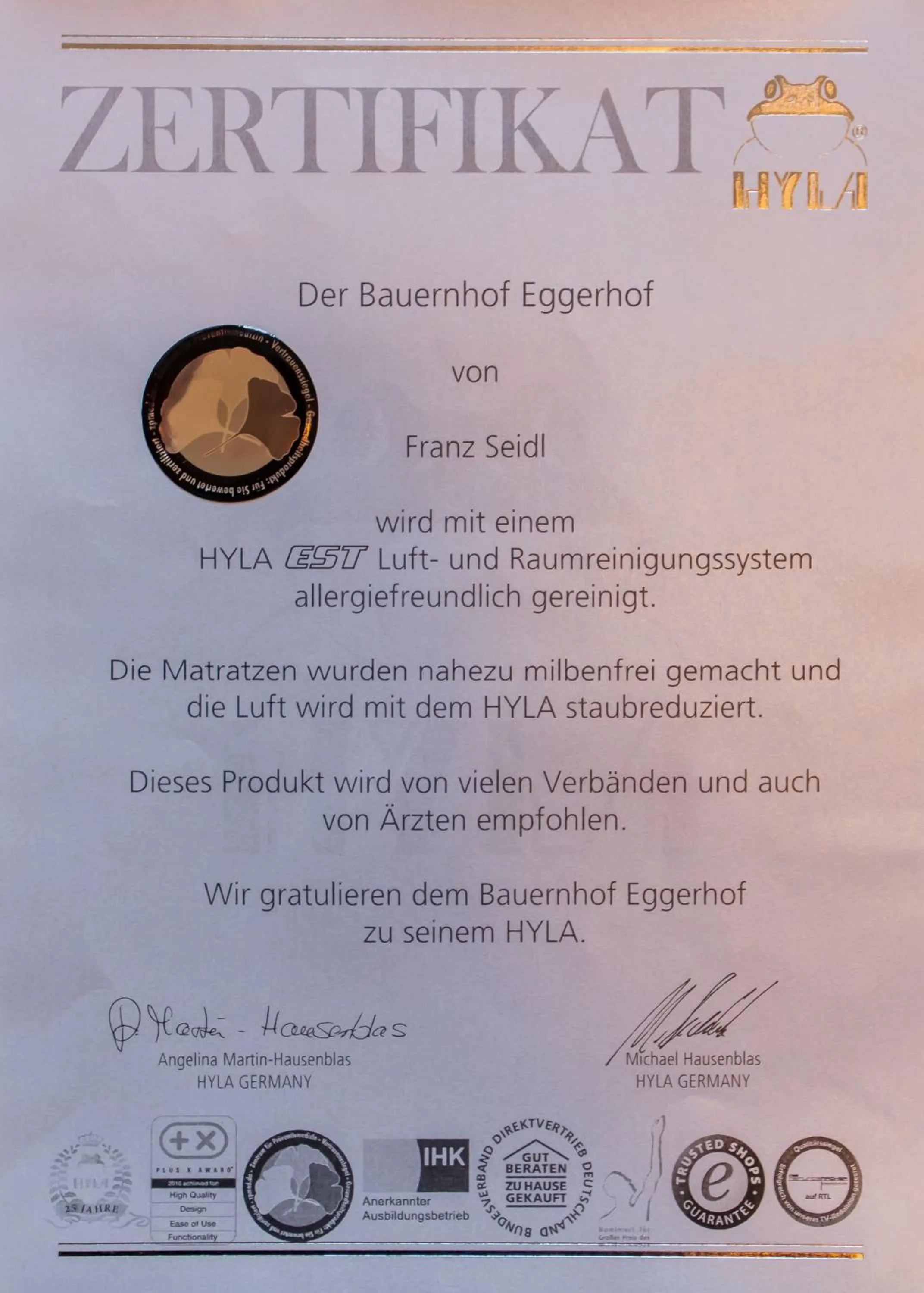 Certificate/Award in Appartment Eggerhof