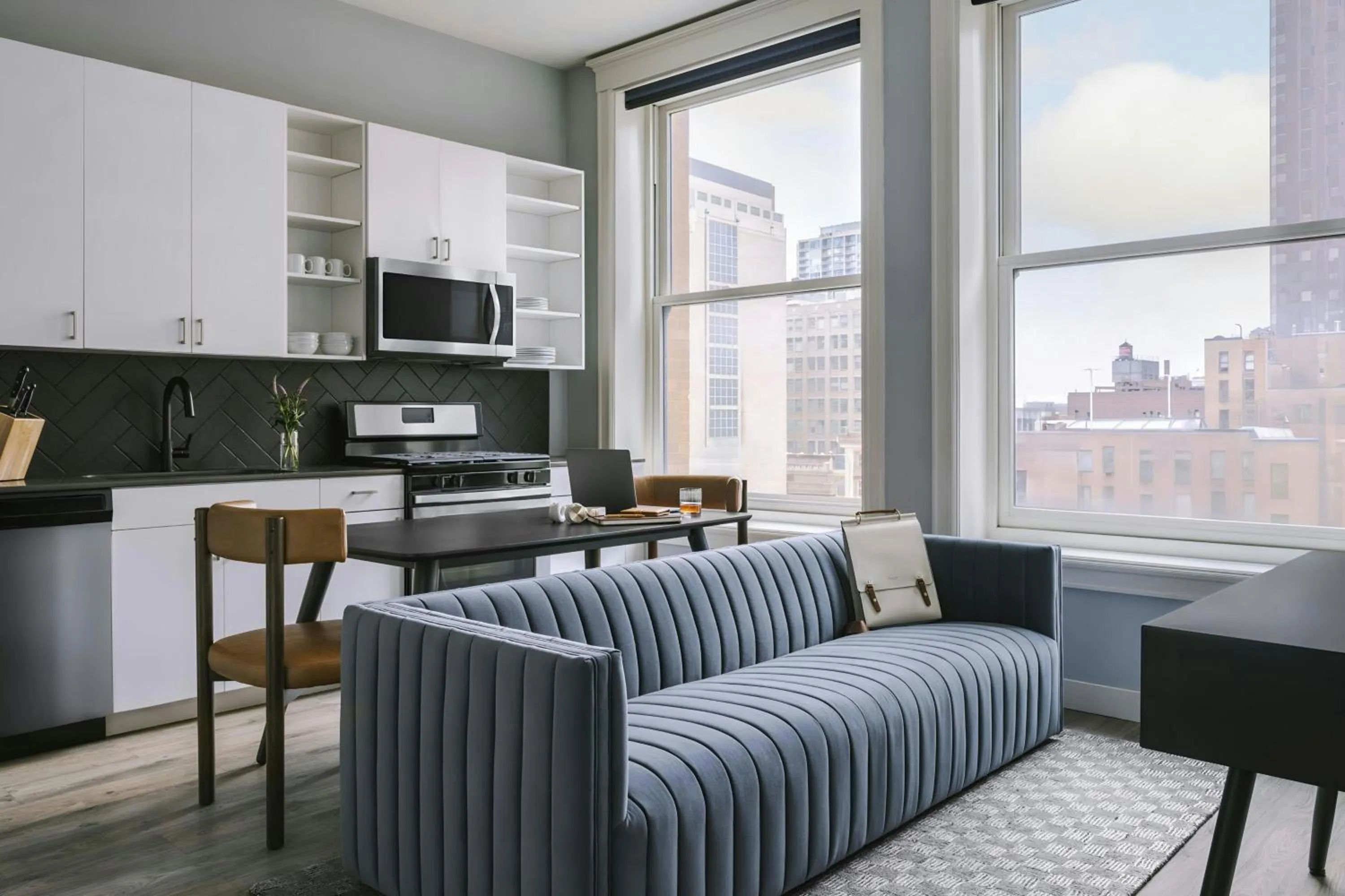 Living room in Sonder by Marriott Bonvoy The Plymouth Apartments Loop