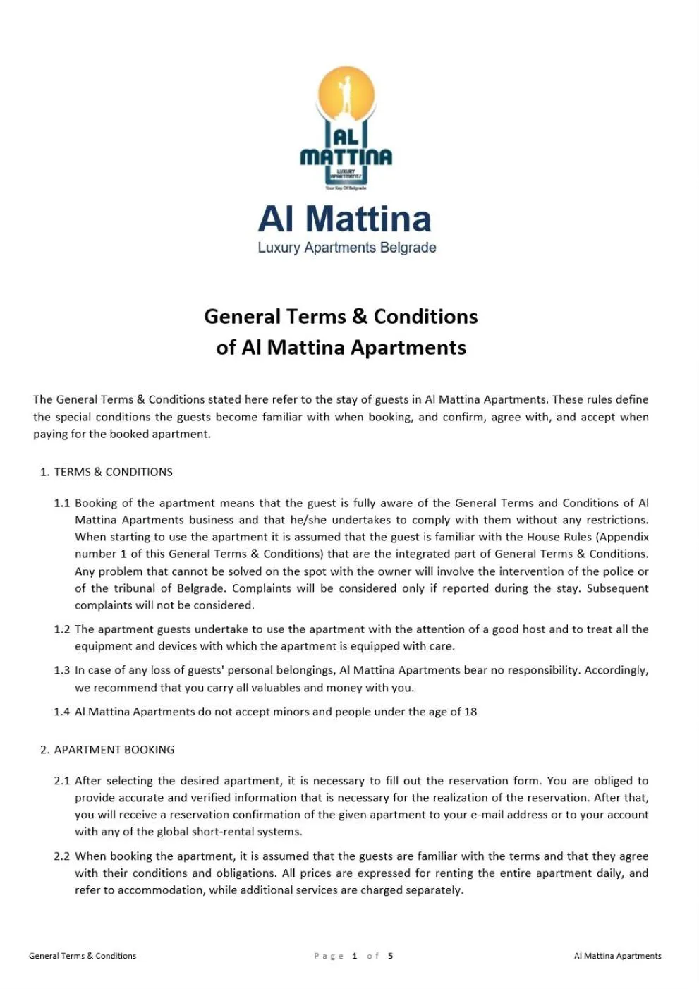 Logo/Certificate/Sign in Al Mattina Apartments Belgrade