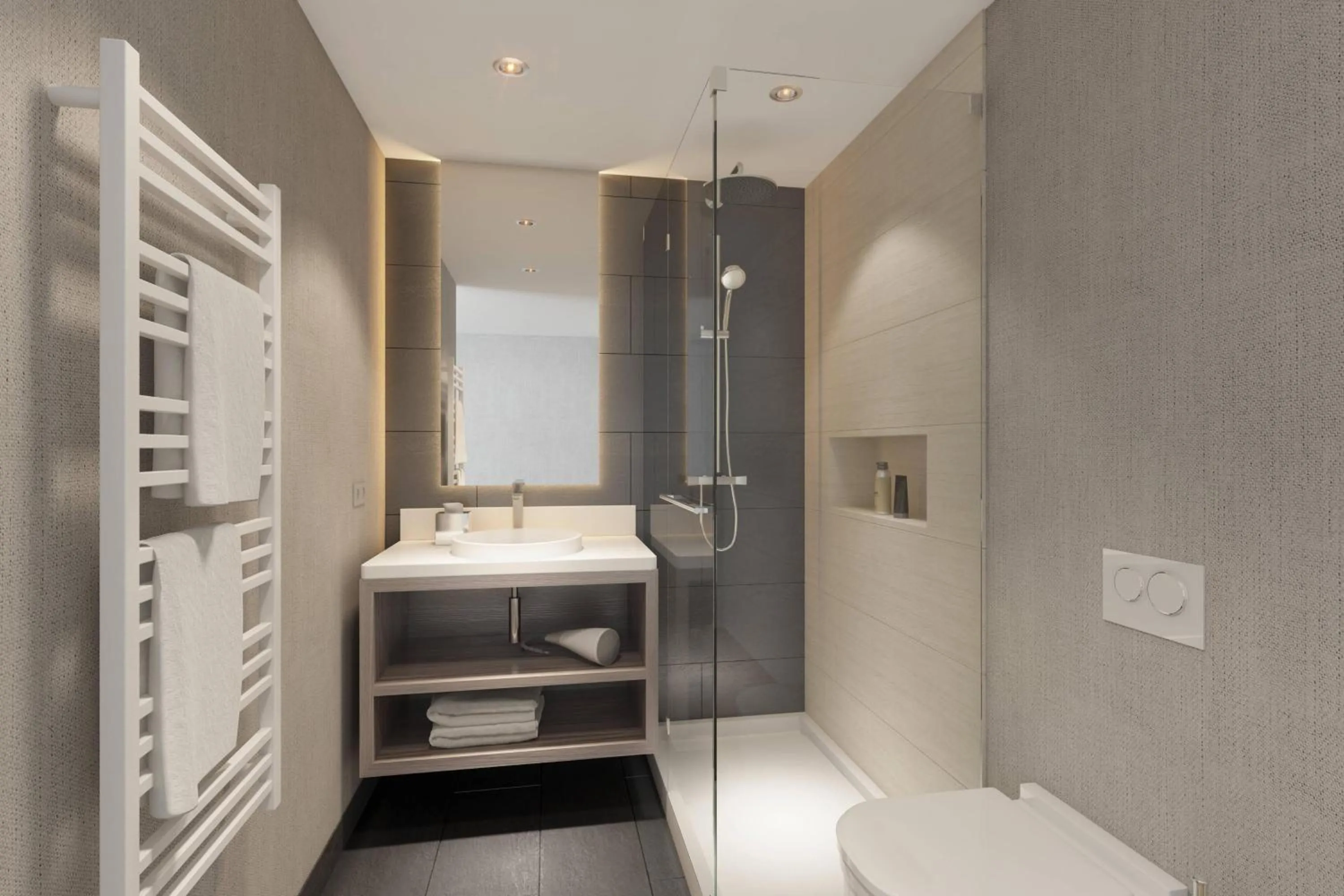 Bathroom, Bed in AC Hotel by Marriott Berlin Humboldthain Park