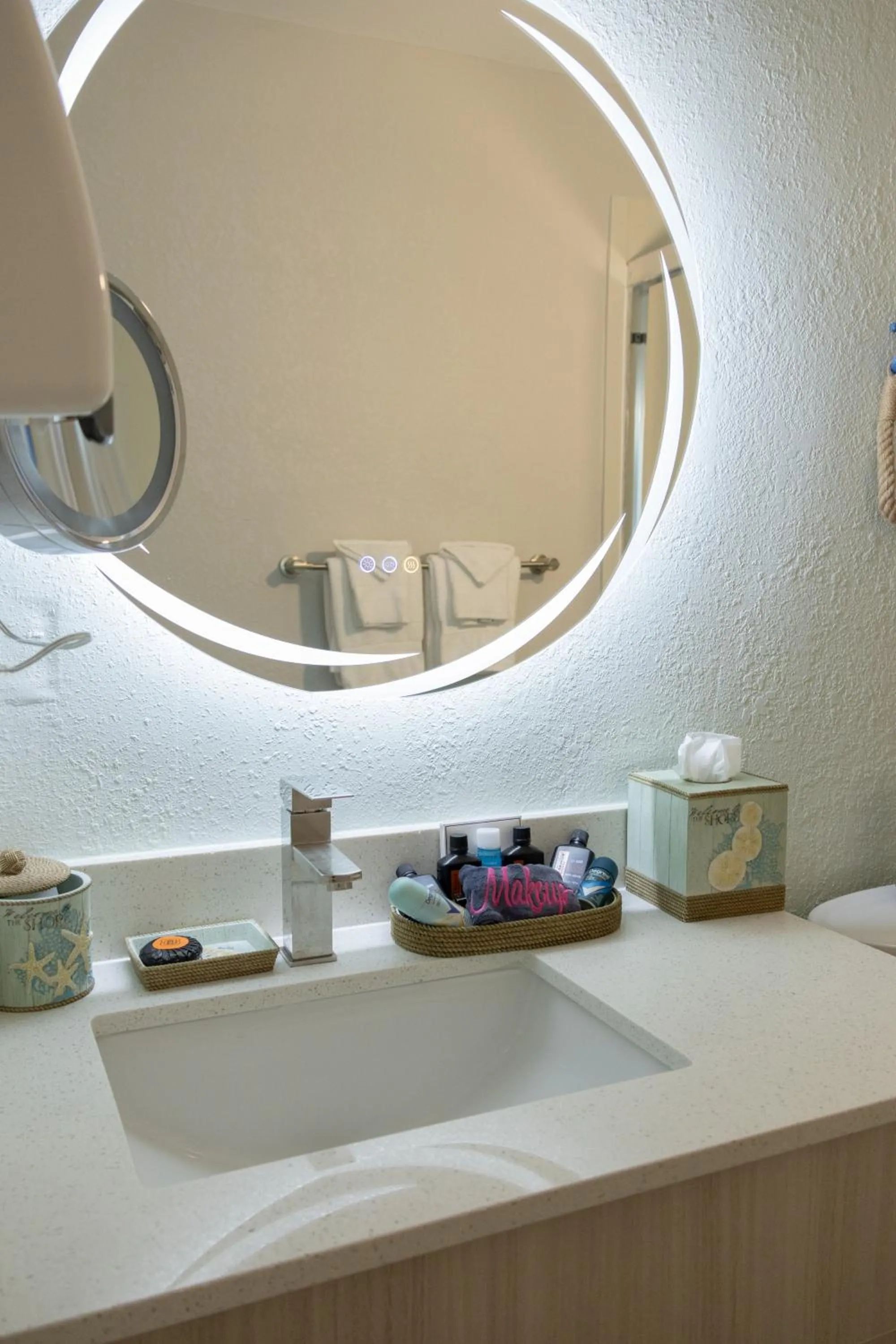 Bathroom in NEW 2026-Ocean Sands Beach Boutique Inn-Sauna and Salt-Mineral Pool -Free Beach Bikes and Famous Beach- Fresh Baked Cookies and Popcorn - Bathrobes and Sunscreen in all rooms-Ultra Sparkling-Free Laundry- 4 Grand Black Beds-Call NOW & Save-1-252-AHA-SAND