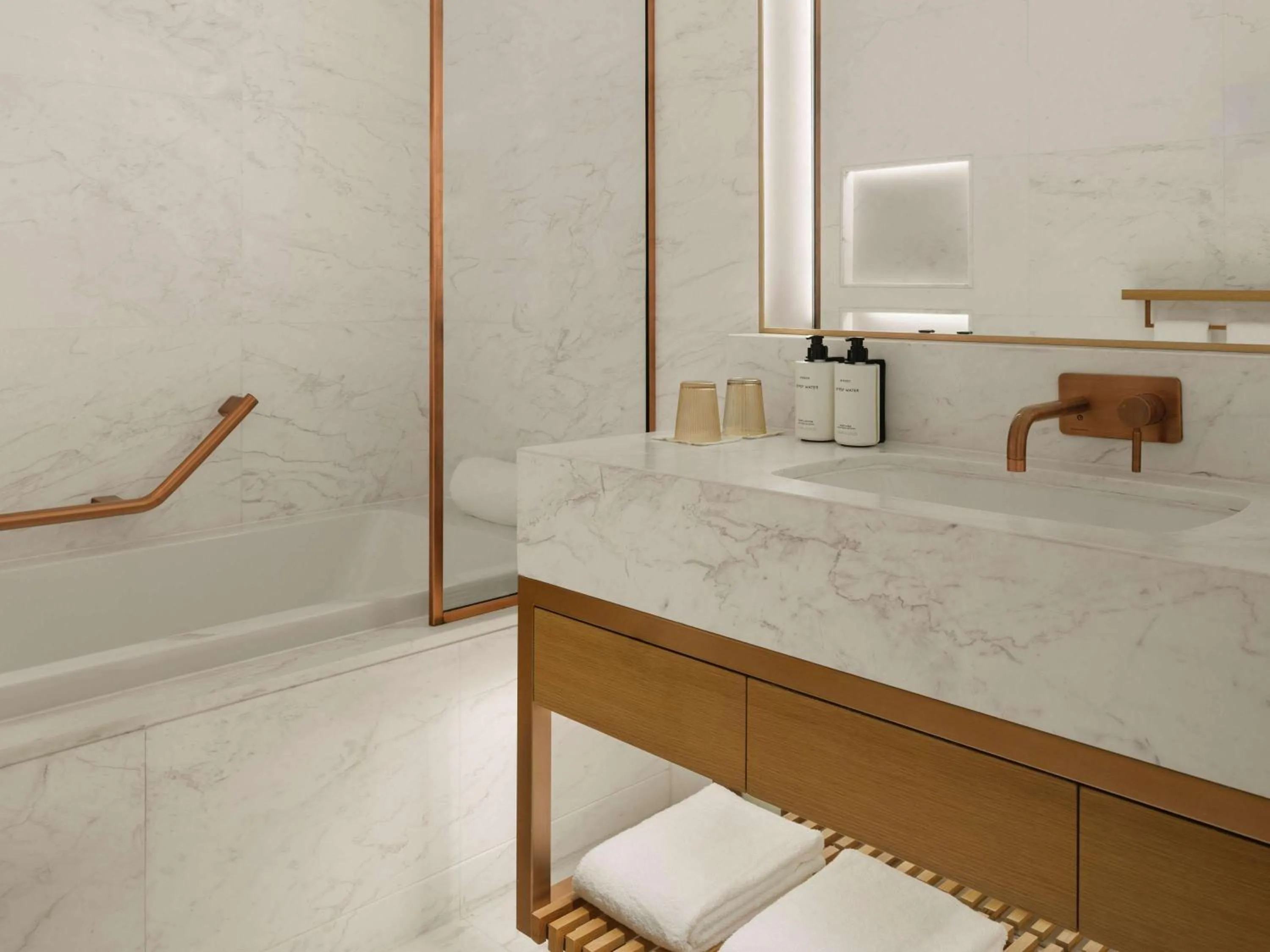 Bathroom, Bed in Caesars Palace Dubai