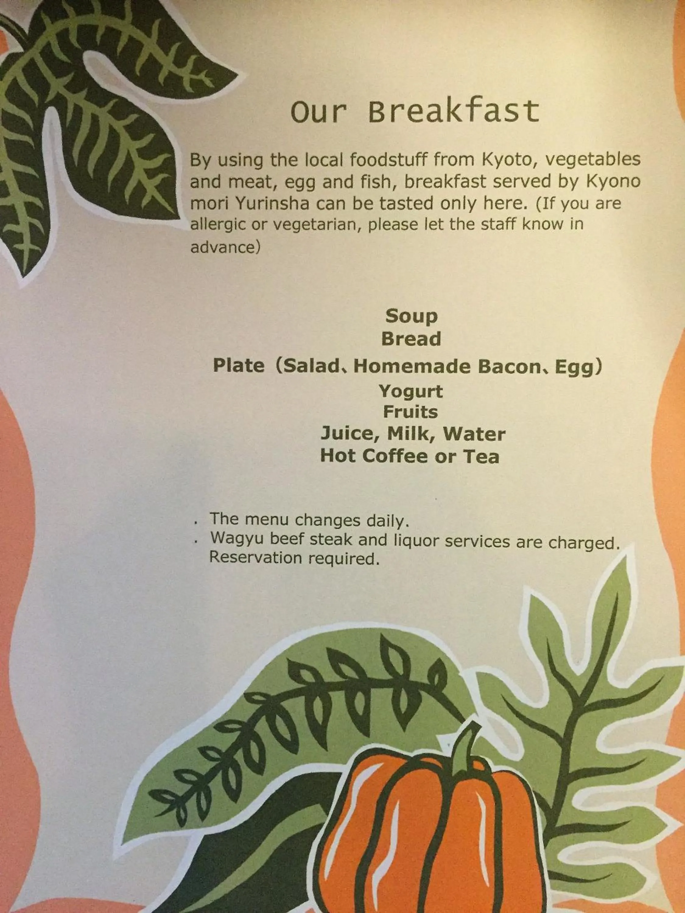 American breakfast in Kyono Mori Yurinsha