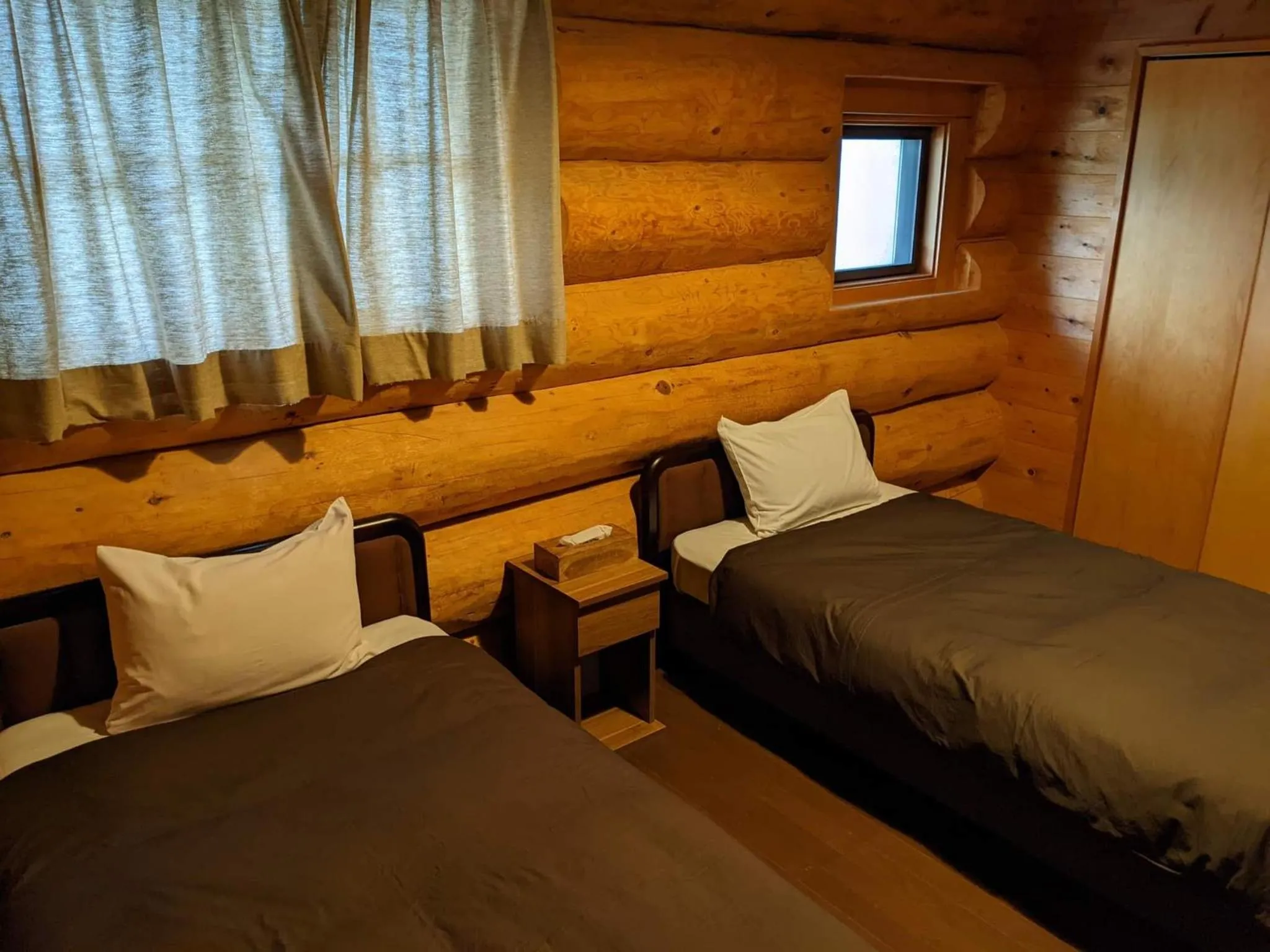 Bedroom, Bed in White Tree Log House Madarao Tangram