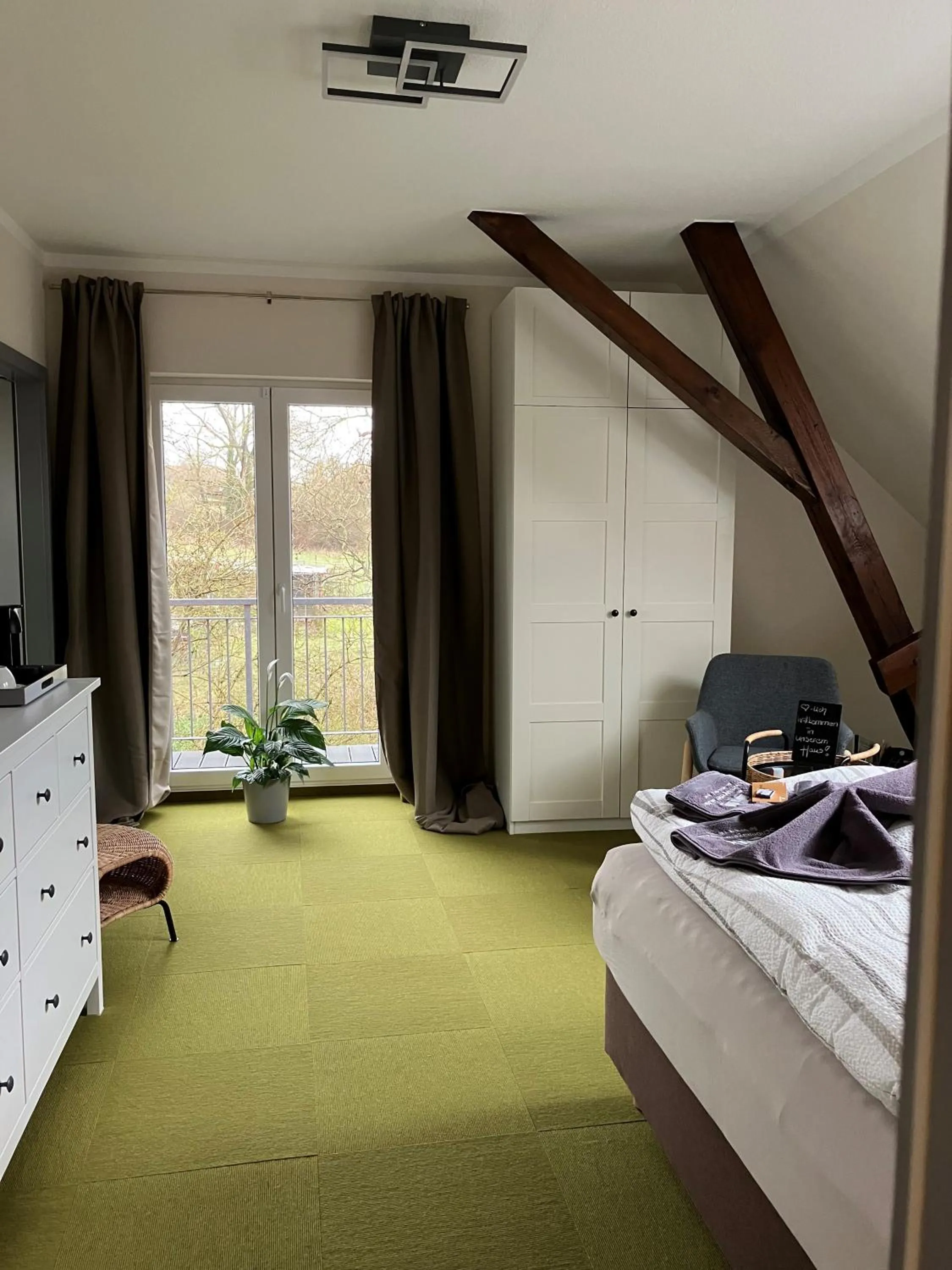 Balcony/Terrace, Bed in Biohotel Schönhagener Mühle