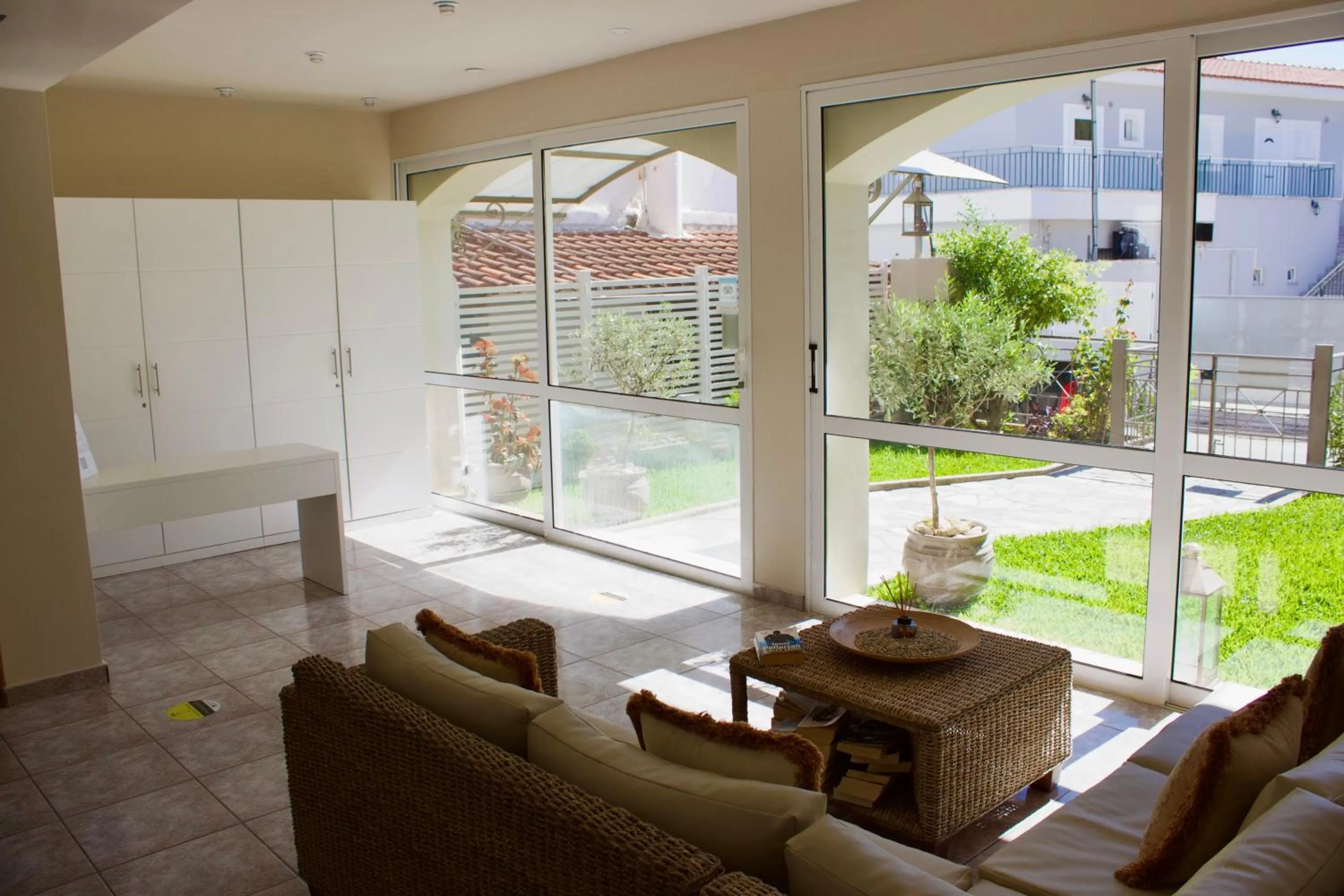 Seating area in Notos Luxury Studios