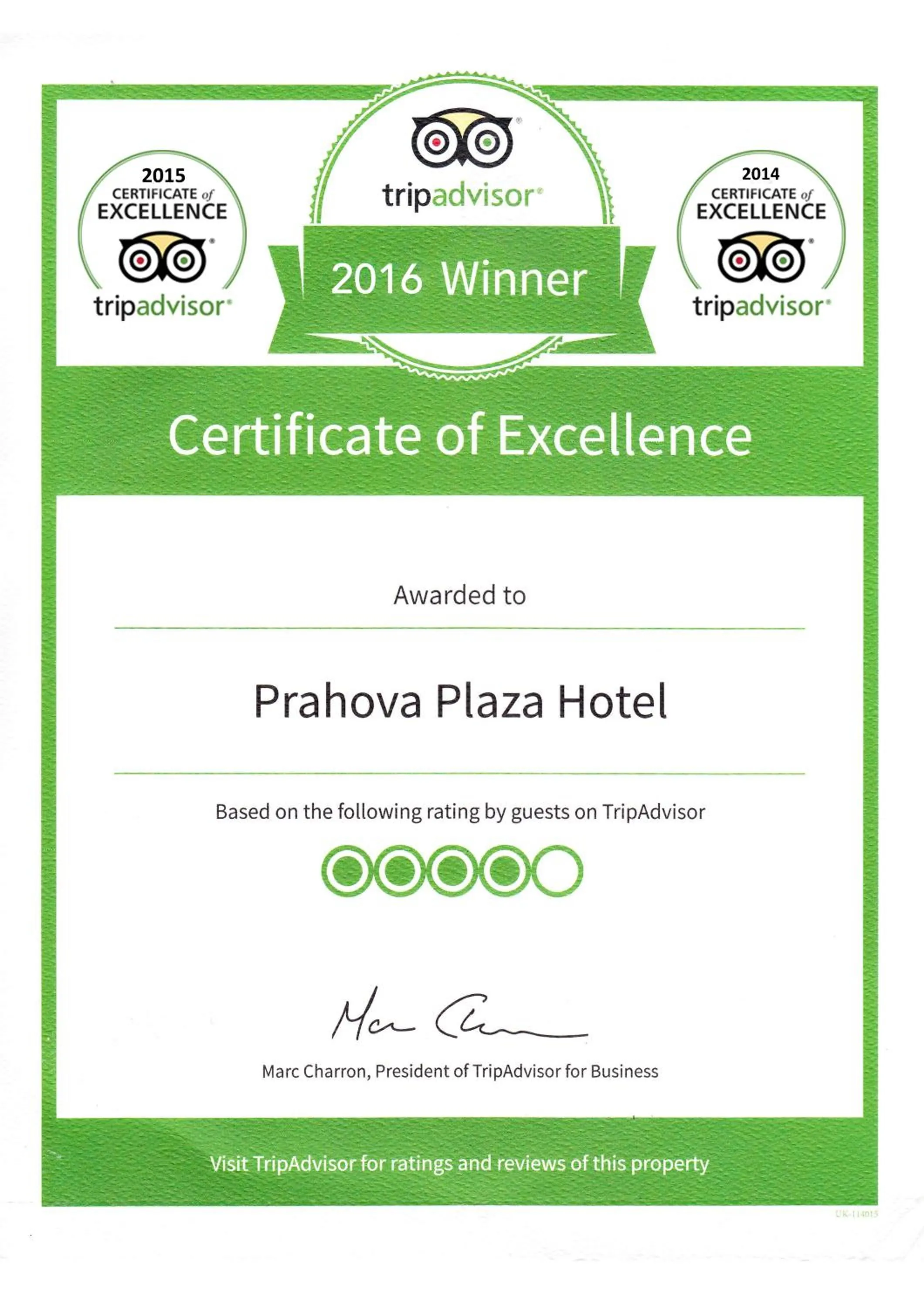 Certificate/Award in Hotel Prahova Plaza