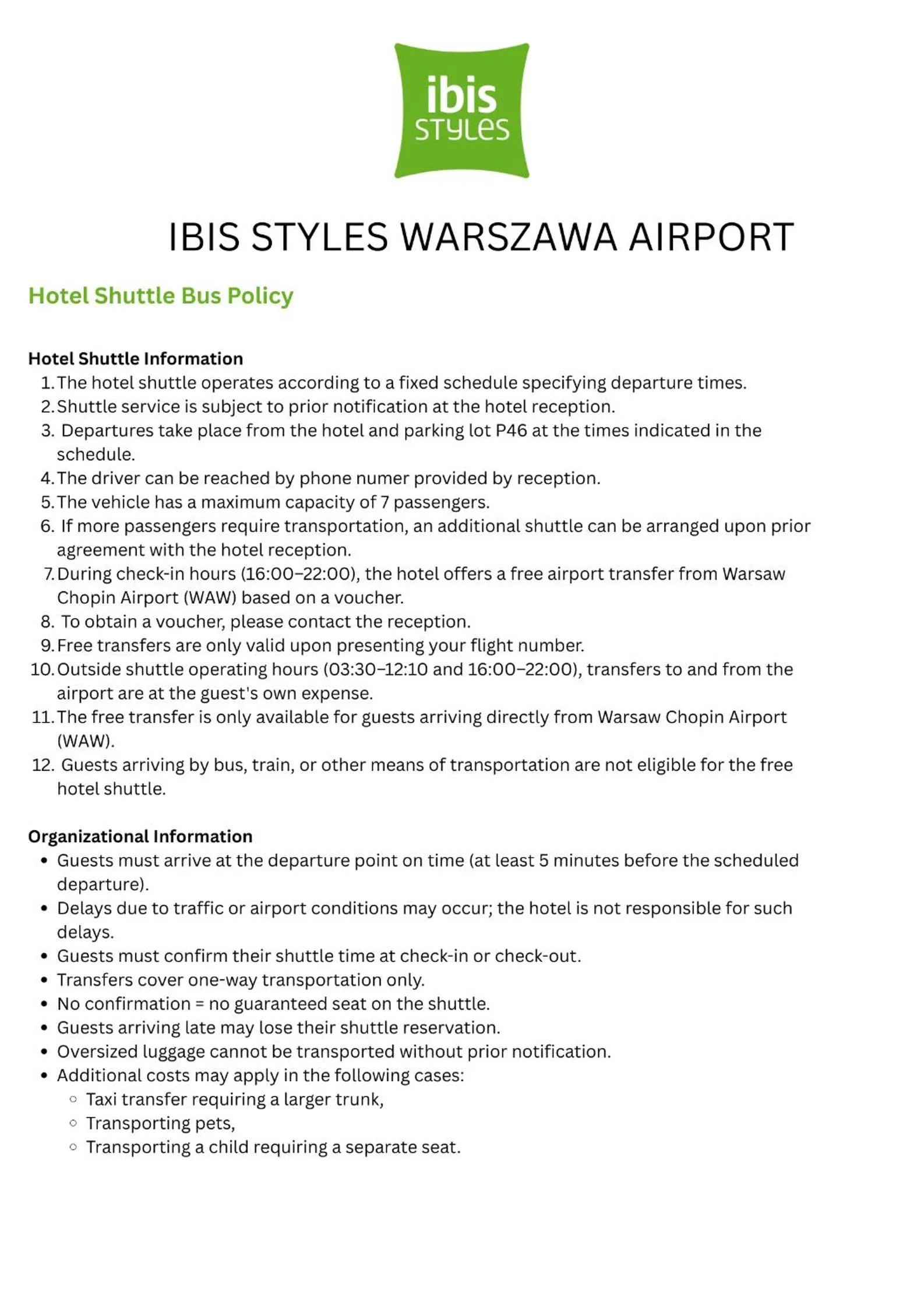 shuttle in ibis Styles Warszawa Airport