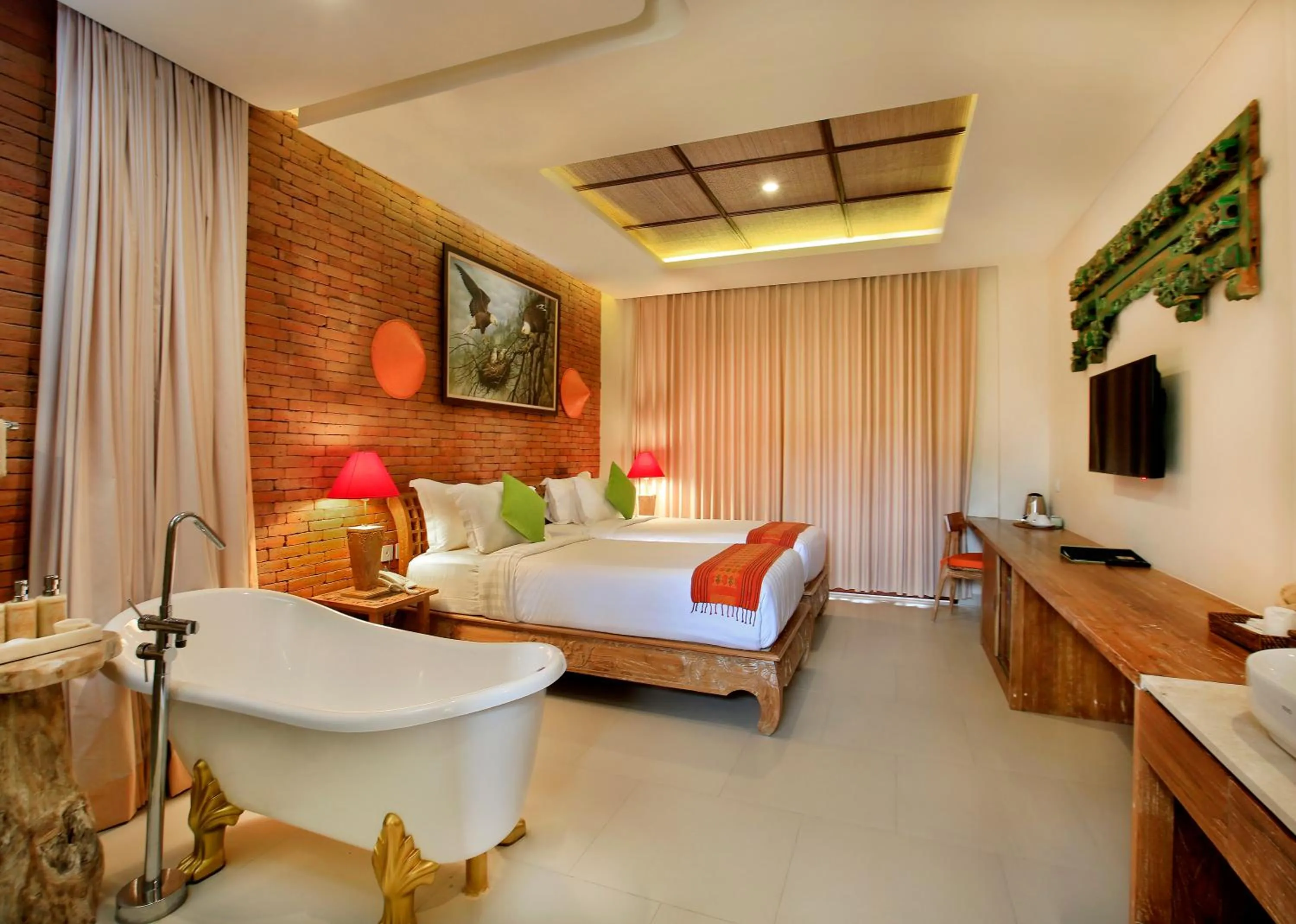 Bathroom, Bed in Green Field Resort Ubud
