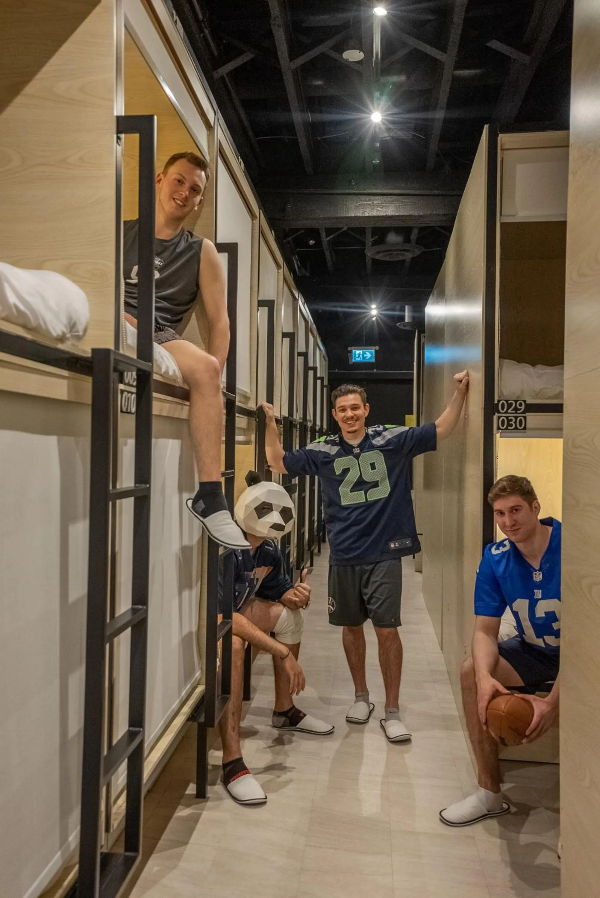 People in Panda Pod Hotel